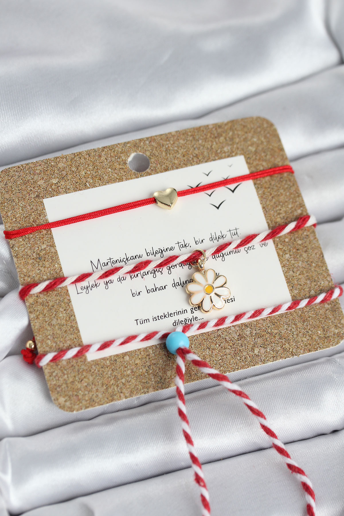 Marteniçka Bileklik 3'lü Papatya ve Kalp Model