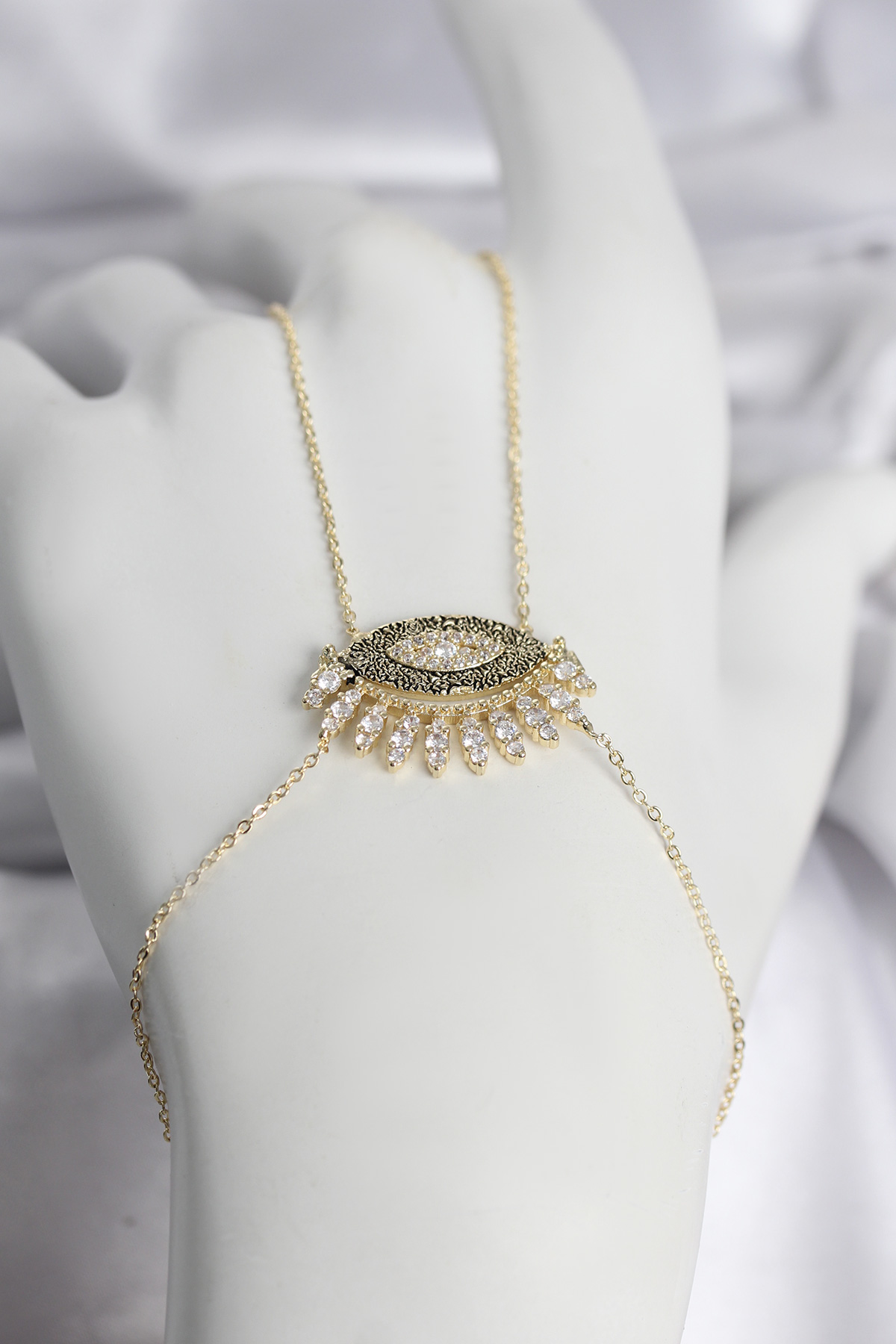 Pirinç Gold Renk Zirkon Taşlı Göz Model Kadın Şahmeran