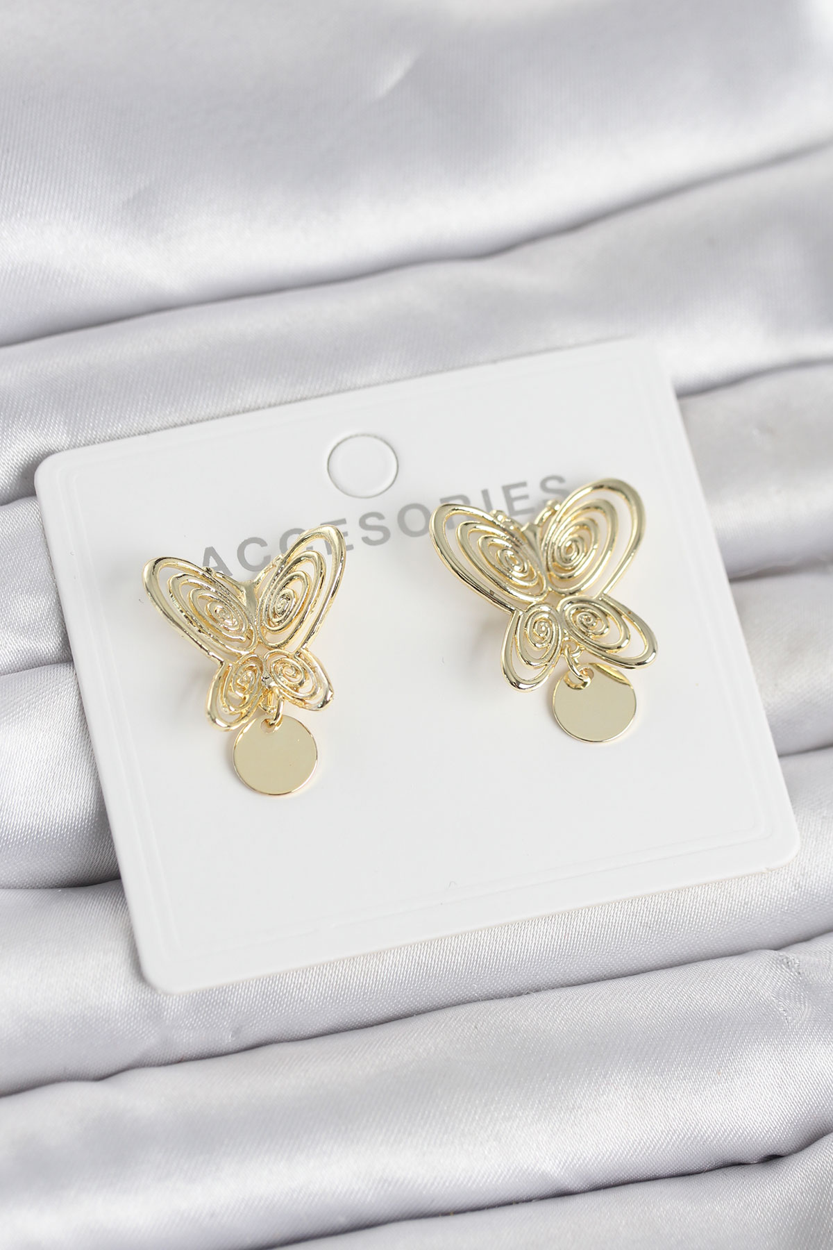 Füsun Küpesi Model Gold Renk Kelebek Model Pirinç Kadın Küpe