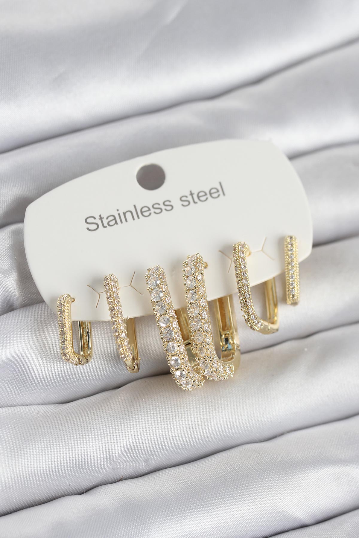 316L Çelik Gold Renk 6'lı Set Zirkon Taşlı Kadın Küpe