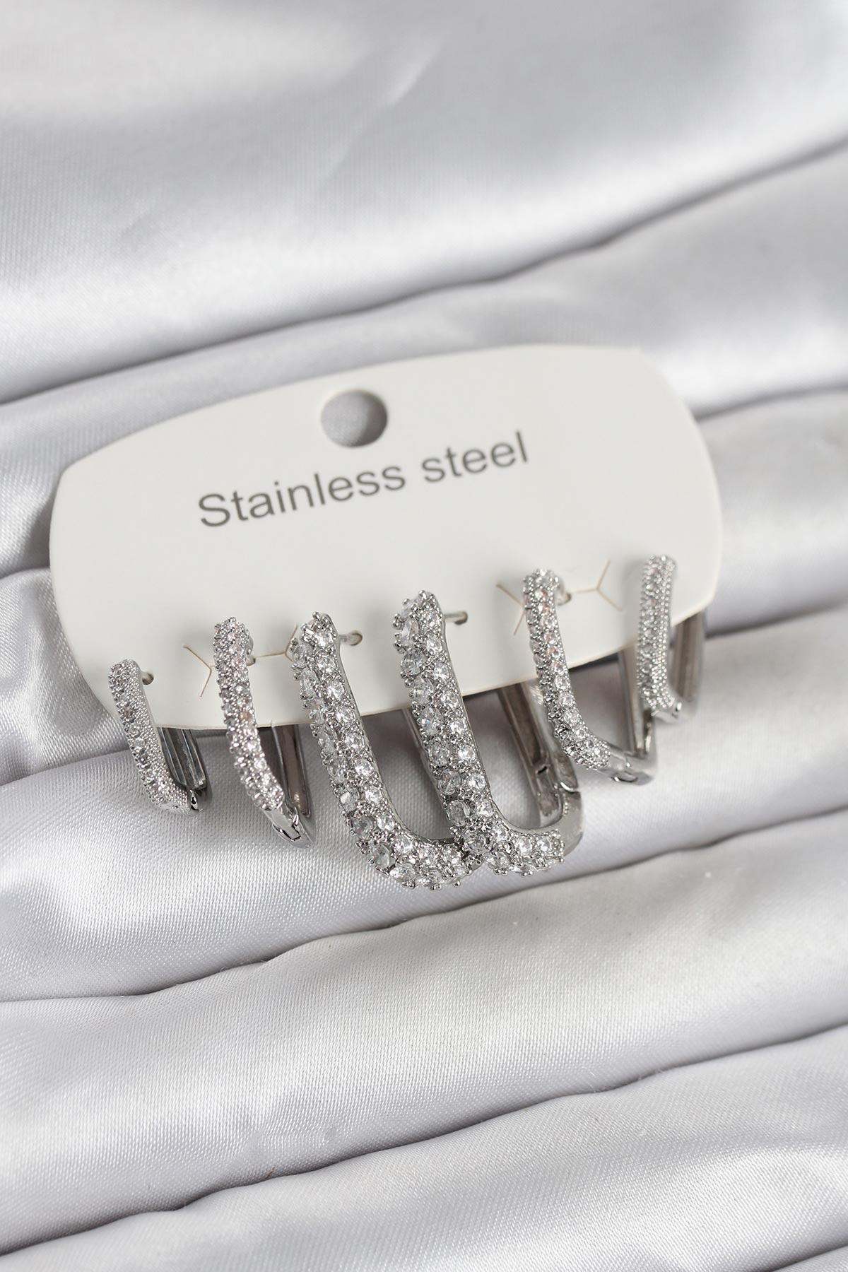 316L Çelik Gold Renk 6'lı Set Zirkon Taşlı Kadın Küpe