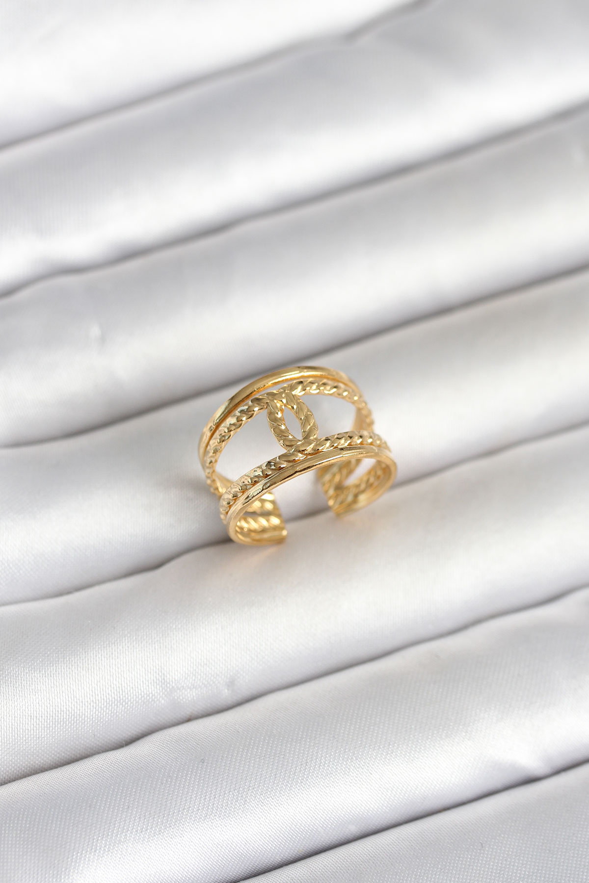 316L Çelik Gold Renk Burgu Düğüm Model Kadın Yüzük