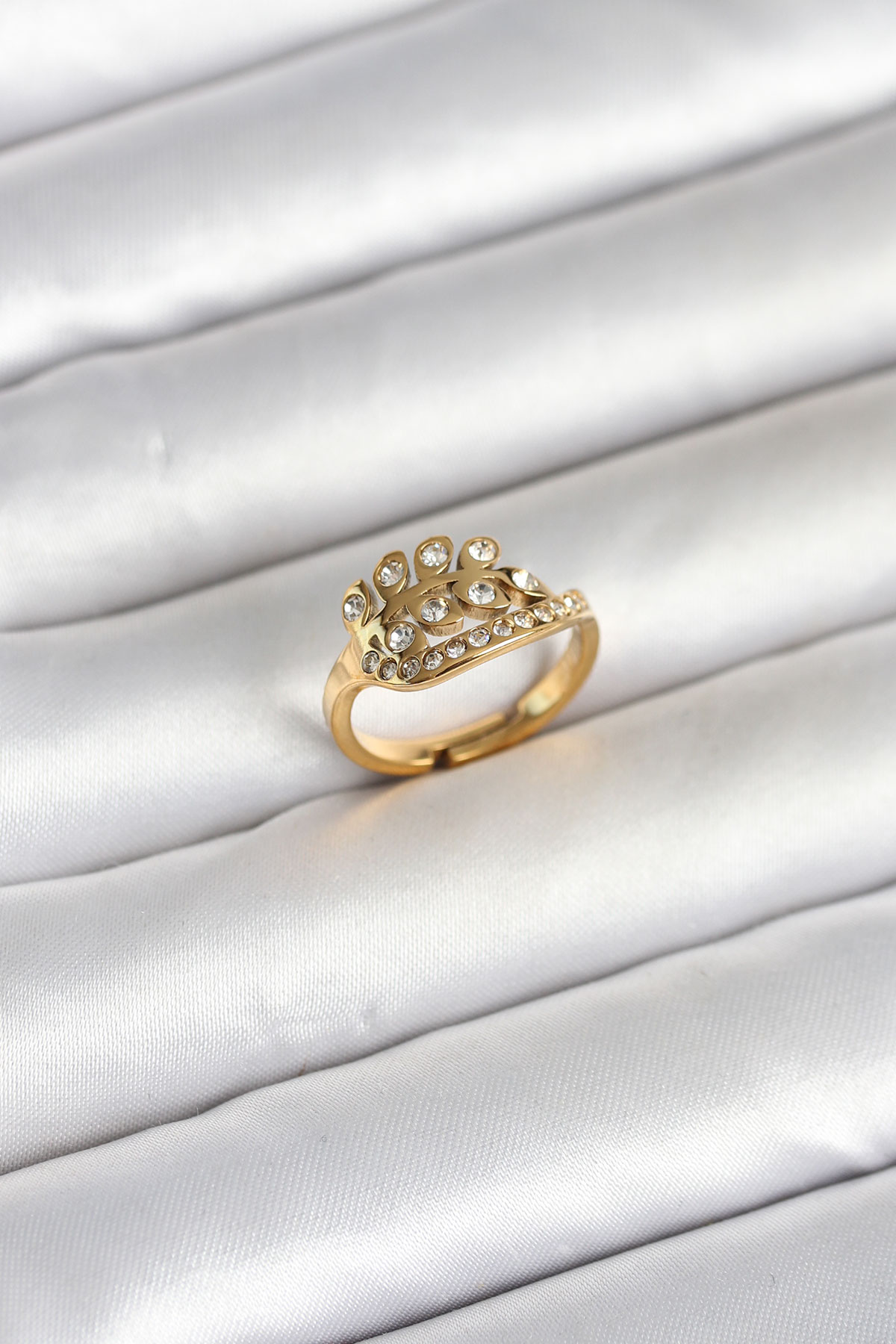 316L Çelik Gold Renk Zirkon Taşlı Kalp Model Kadın Yüzük