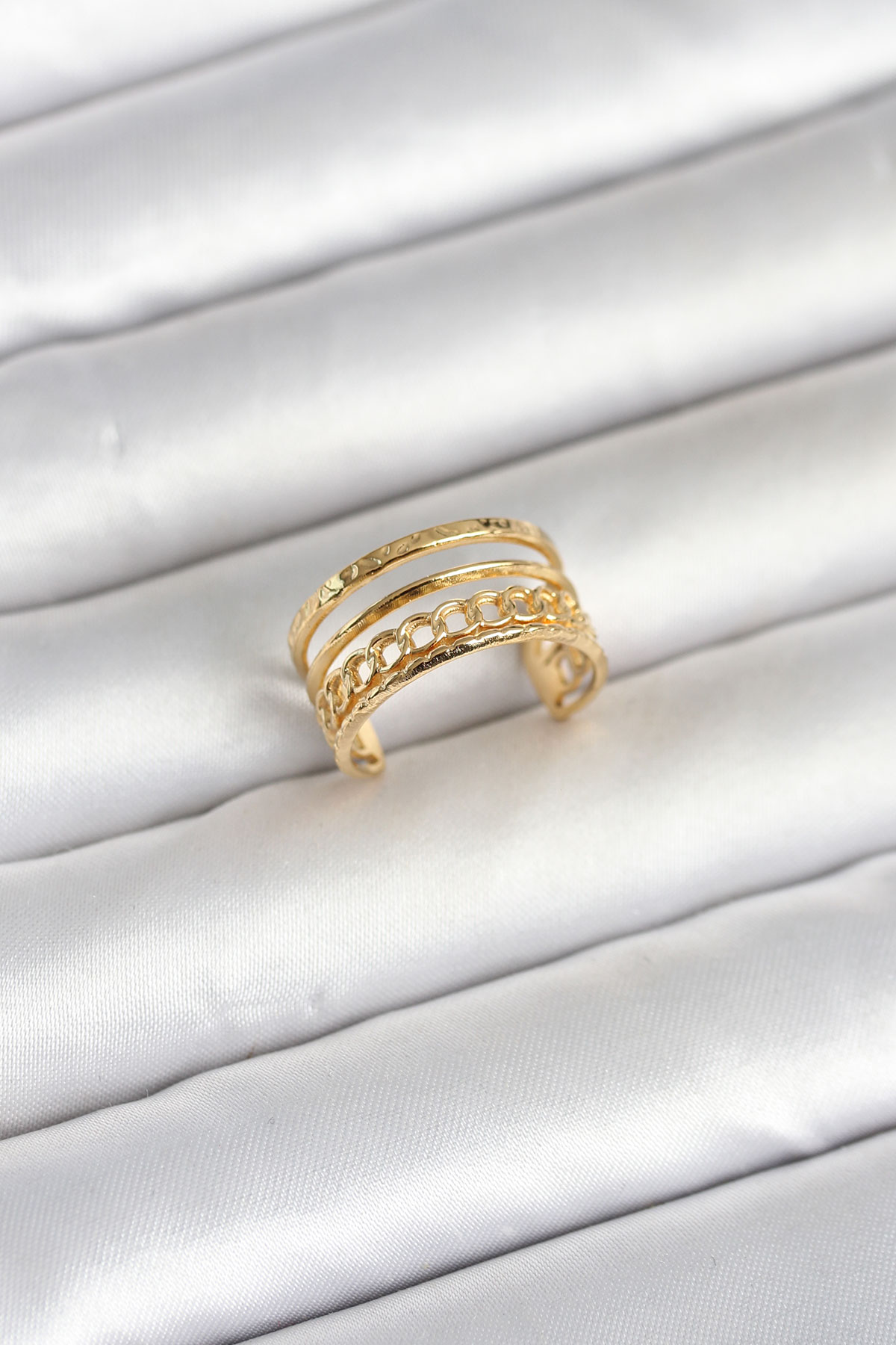 316L Çelik Gold Renk Zincirli Vintage Model Kadın Yüzük