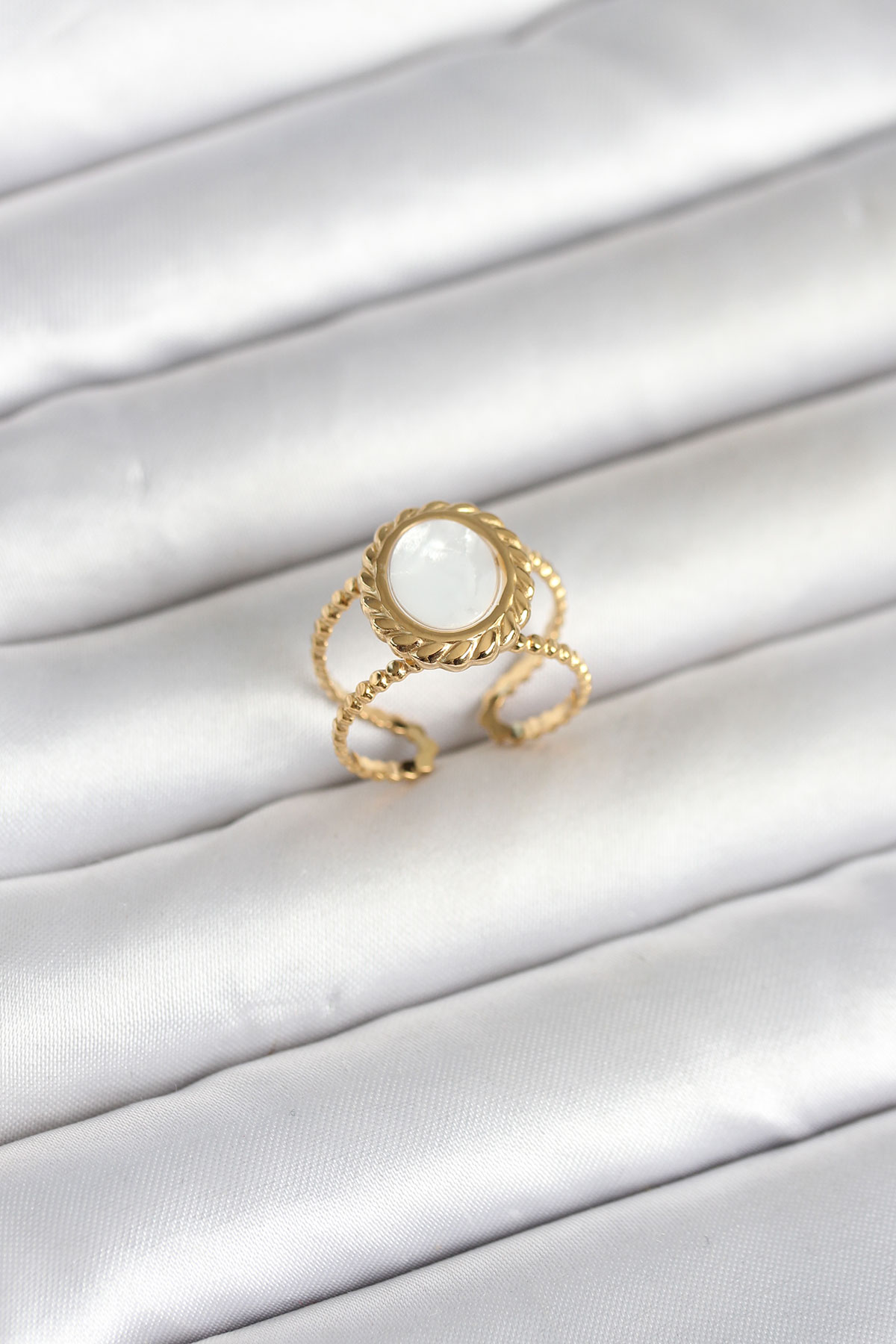 316L Çelik Gold Renk Sedefli Vintage Kadın Yüzük