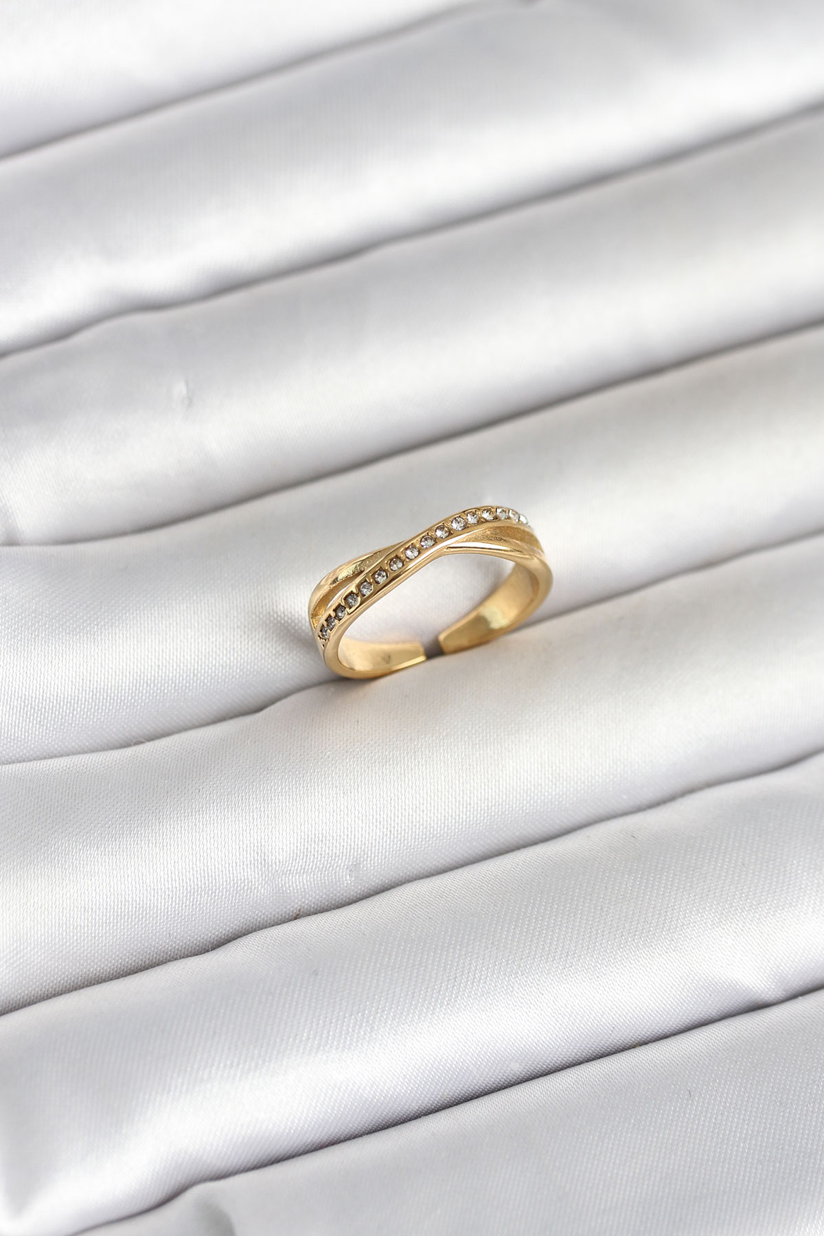 316L Çelik Gold Renk Zirkon Taşlı Kadın Yüzük