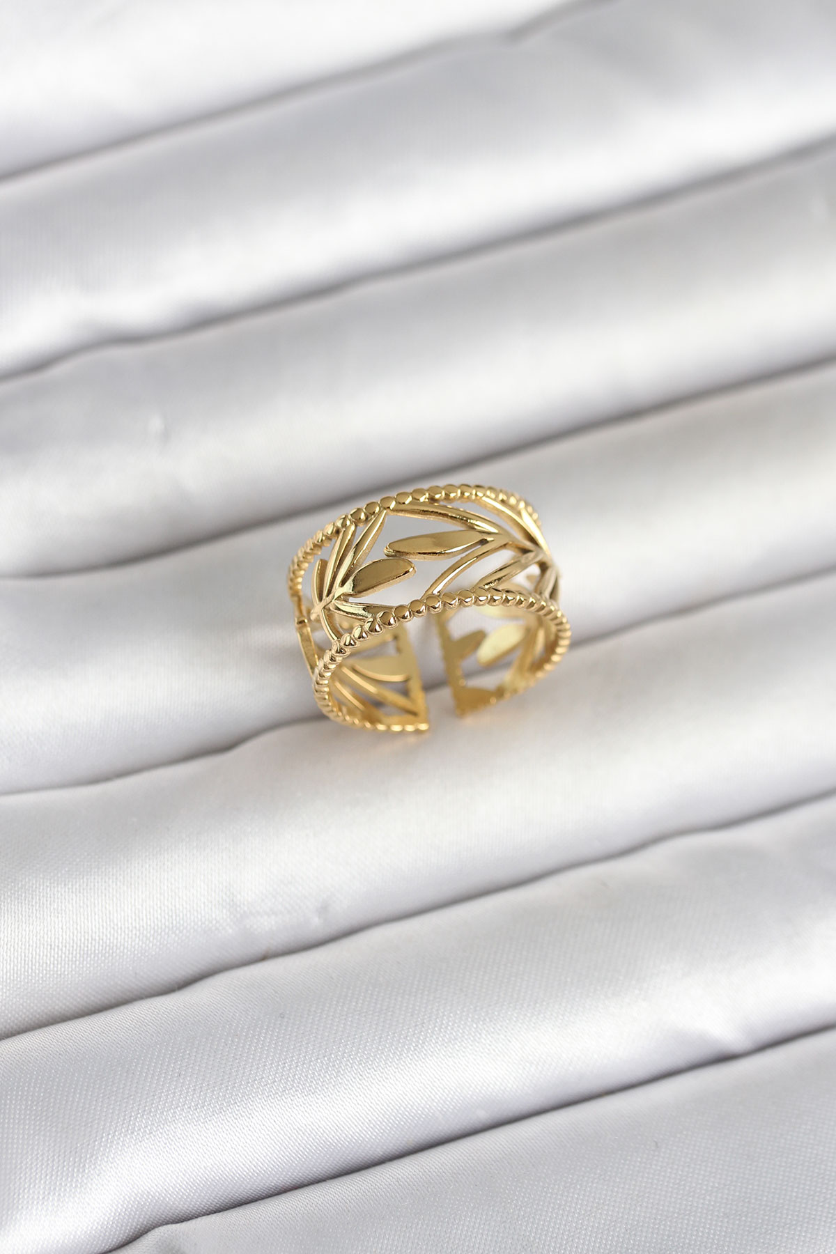 316L Çelik Gold Renk Başak Model Kadın Yüzük