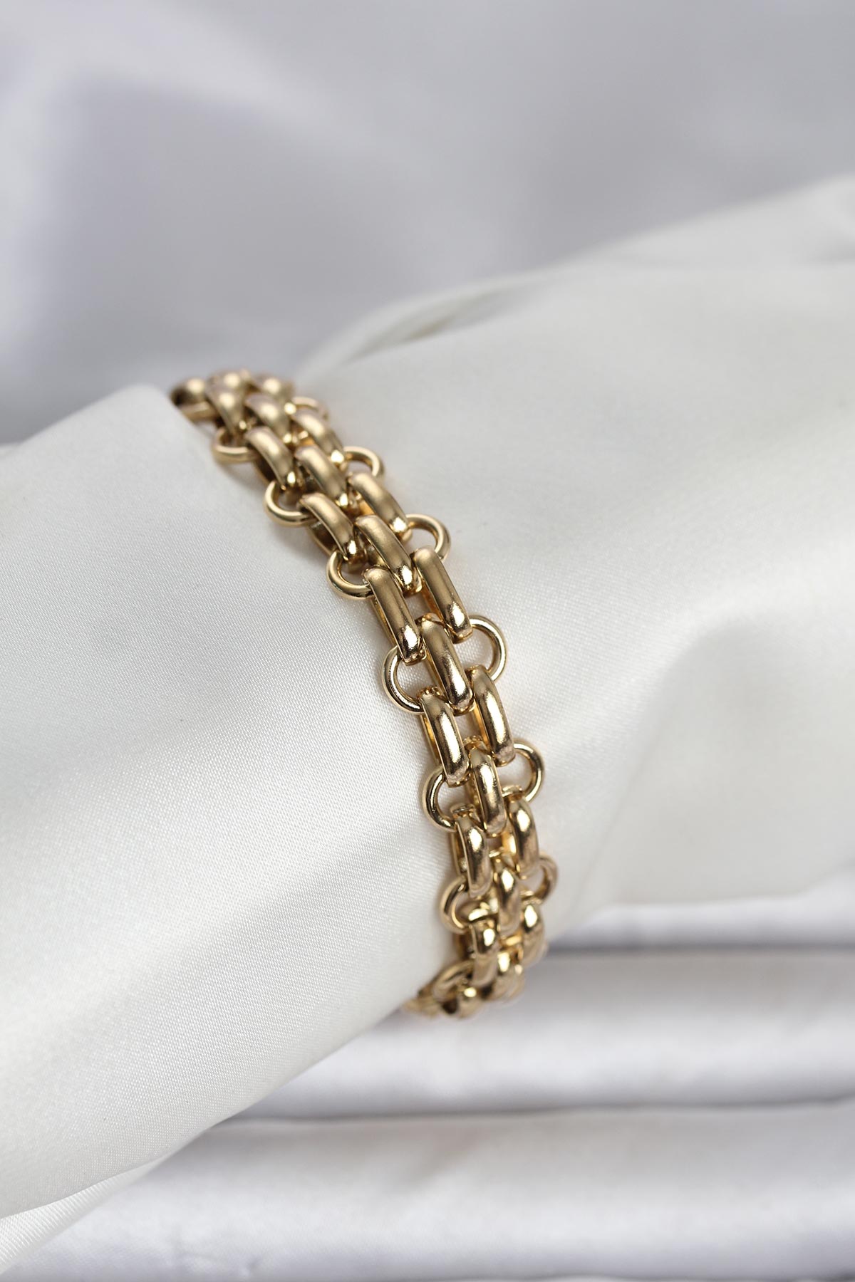 316L Çelik Gold Renk Hasır Zincir Model Kadın Bileklik