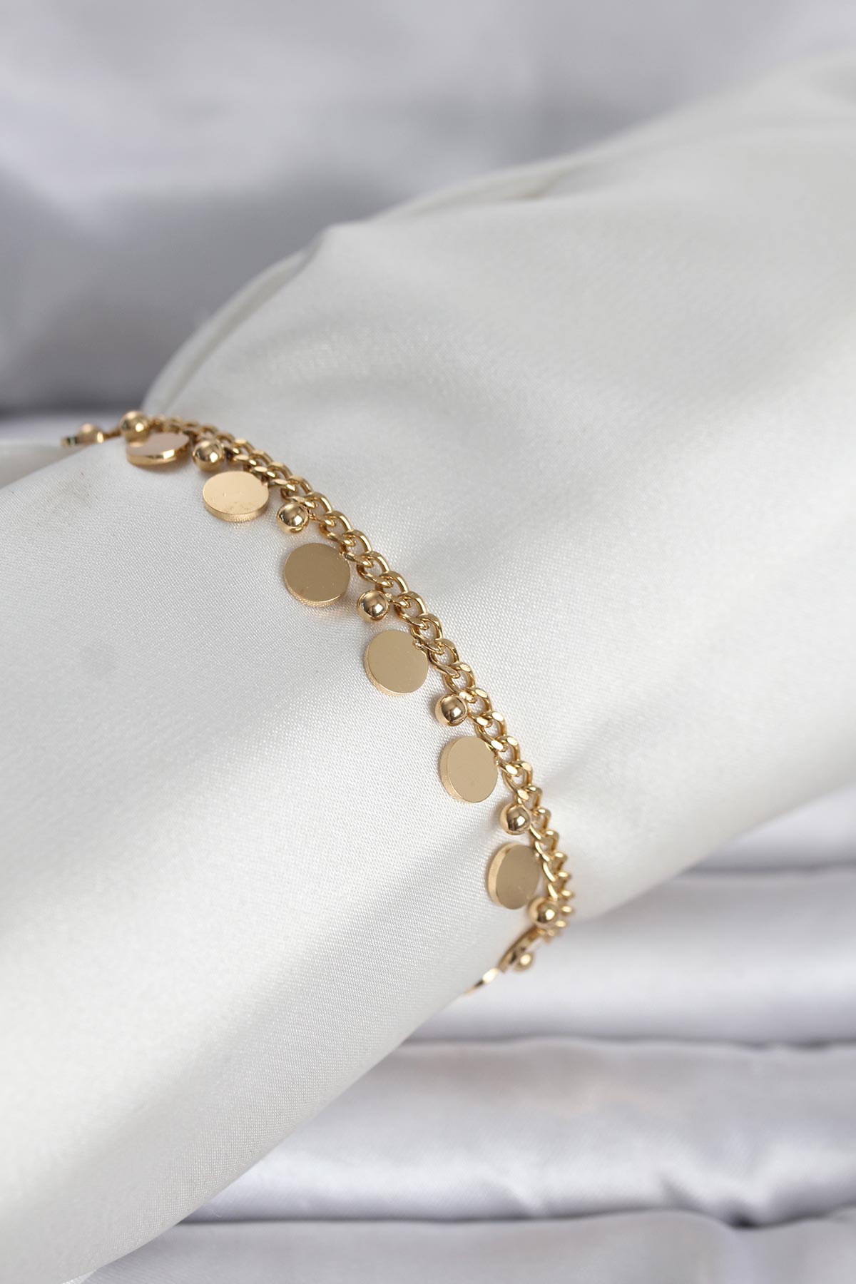 316L Çelik Gold Renk Pullu Model Kadın Bileklik