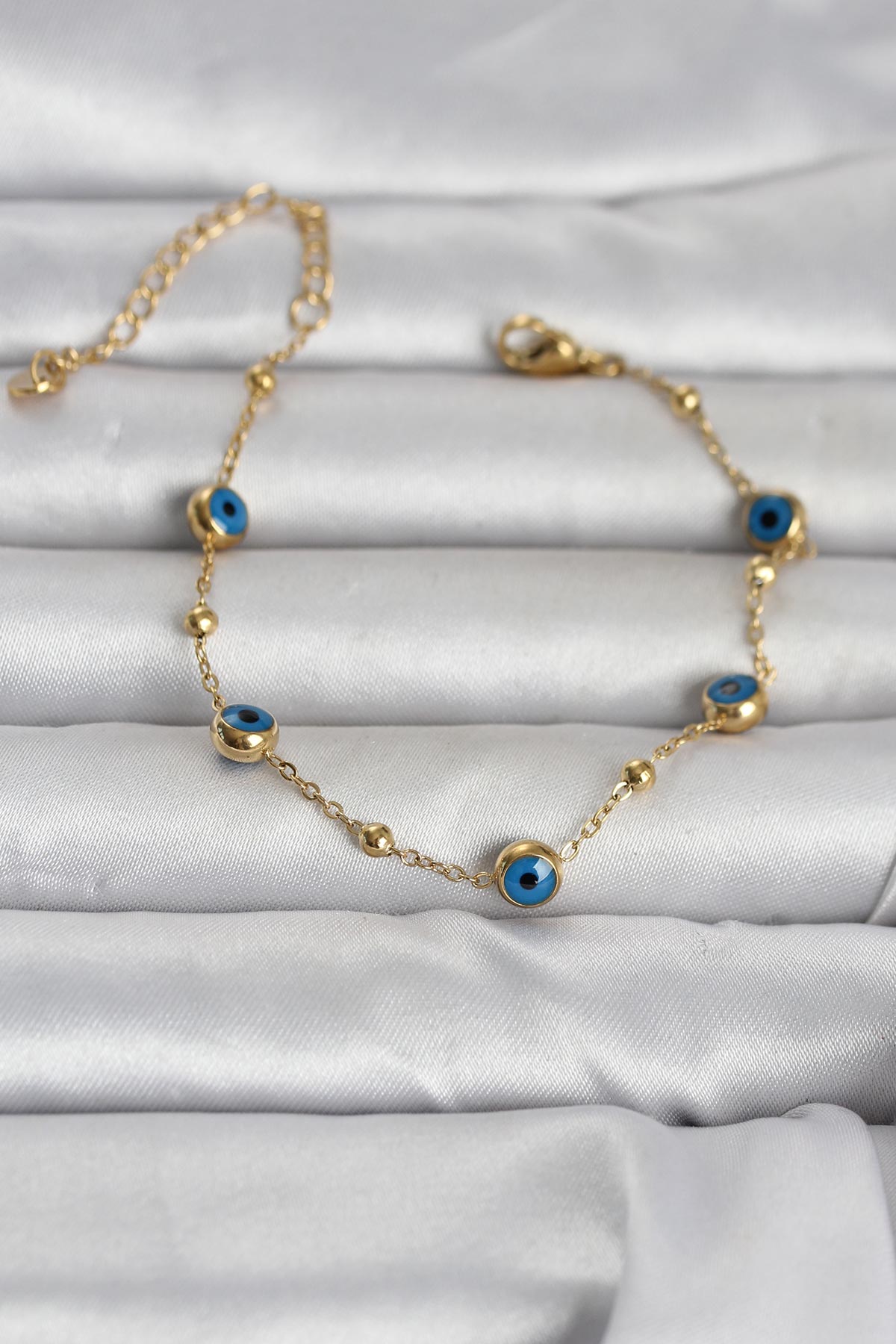 316L Çelik Gold Renk Top Zincirli Nazarlı Kadın Bileklik