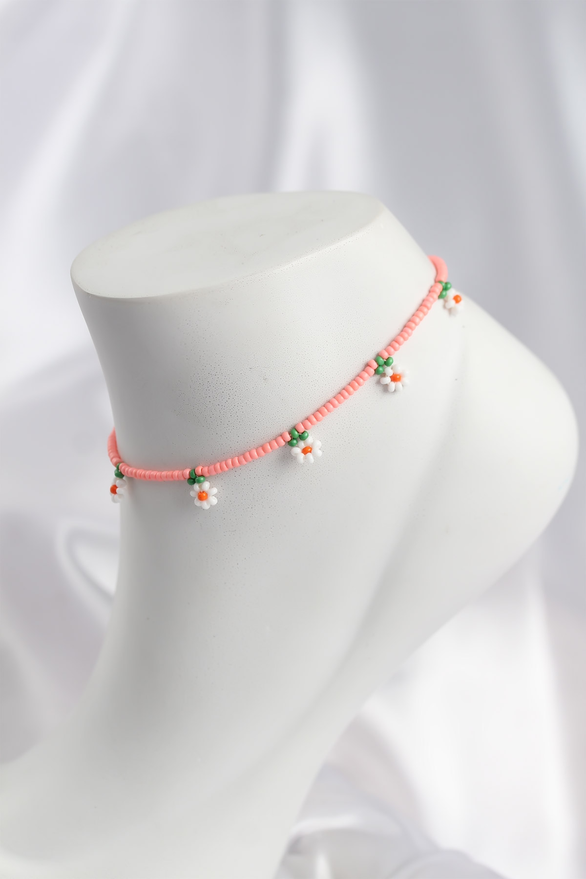 Pembe Renk Boncuklu Papatya Motifli Halhal