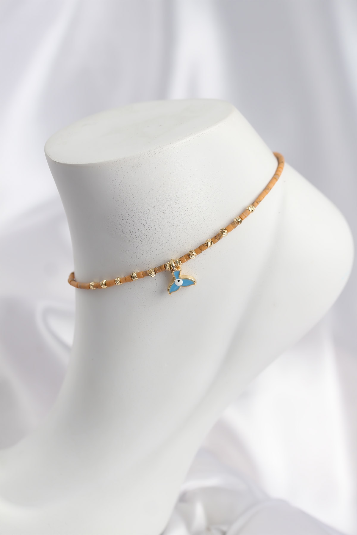 Kahverengi Miyuki Boncuklu Balık Kuyruğu Motifli Halhal