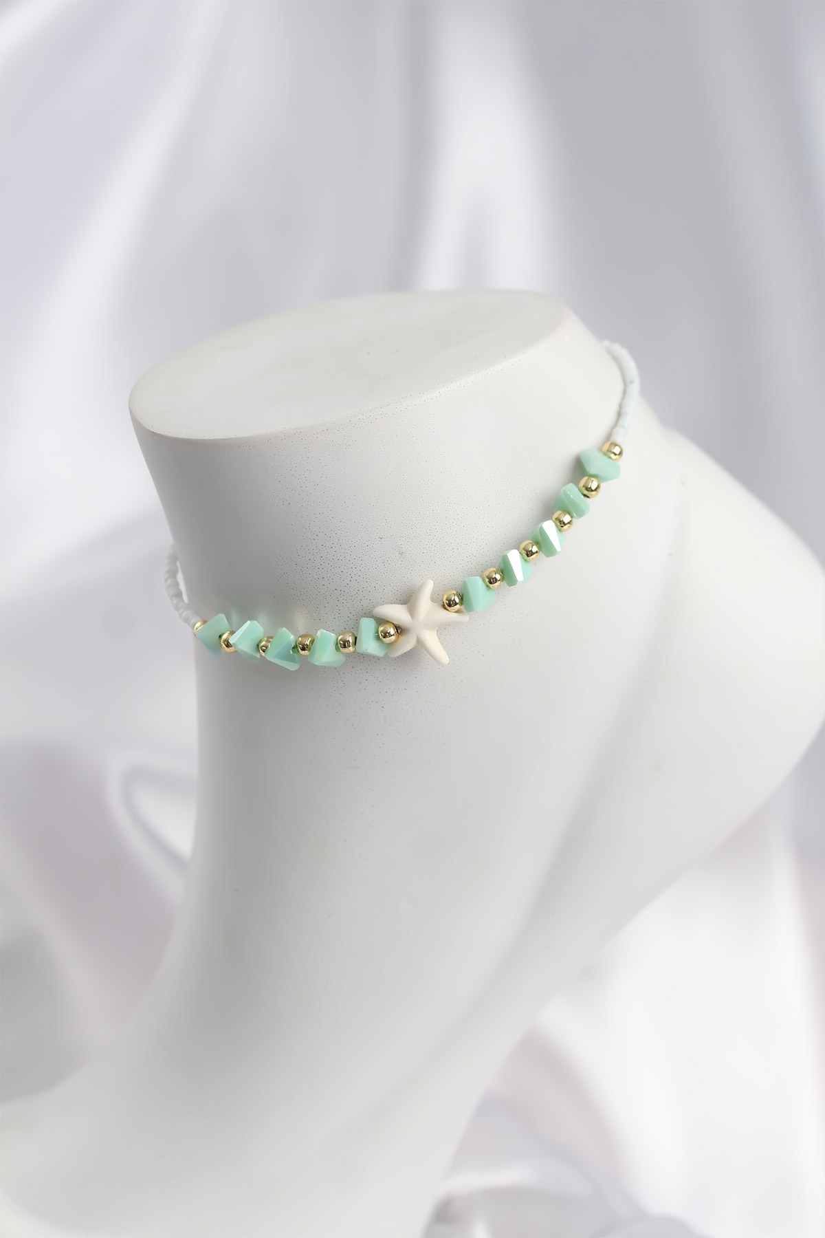 Su Yeşili Renk Deniz Yıldızı Motifli Halhal