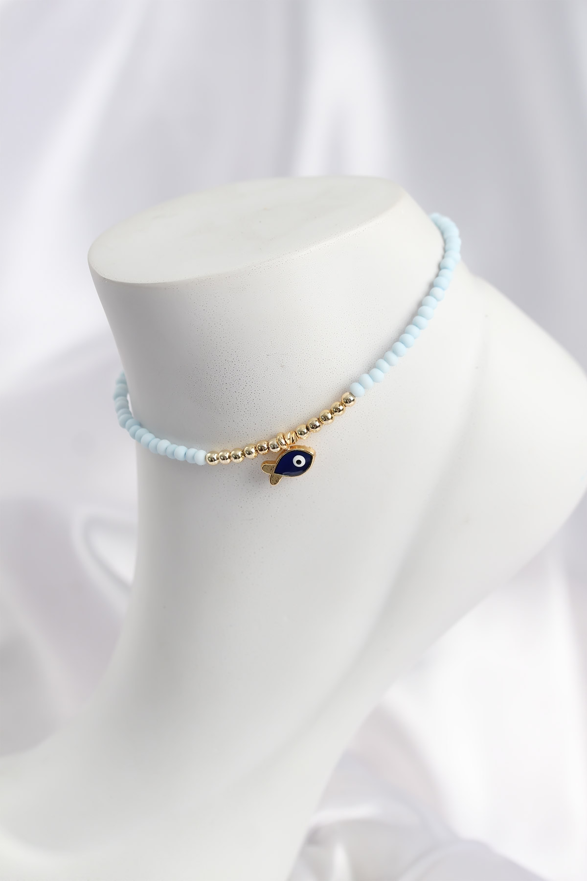 Mavi Renk Boncuklu Balık Figürlü Halhal