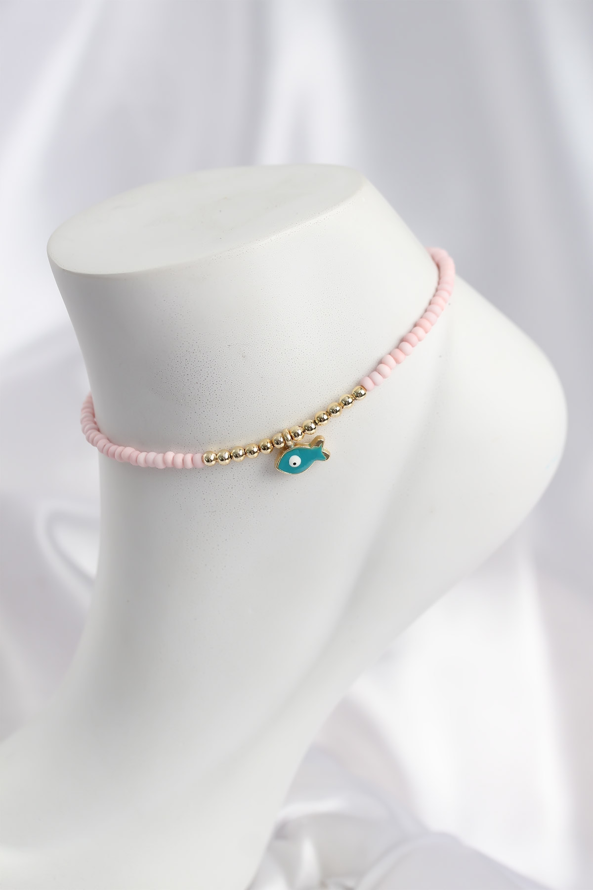 Pembe Renk Boncuklu Balık Figürlü Halhal