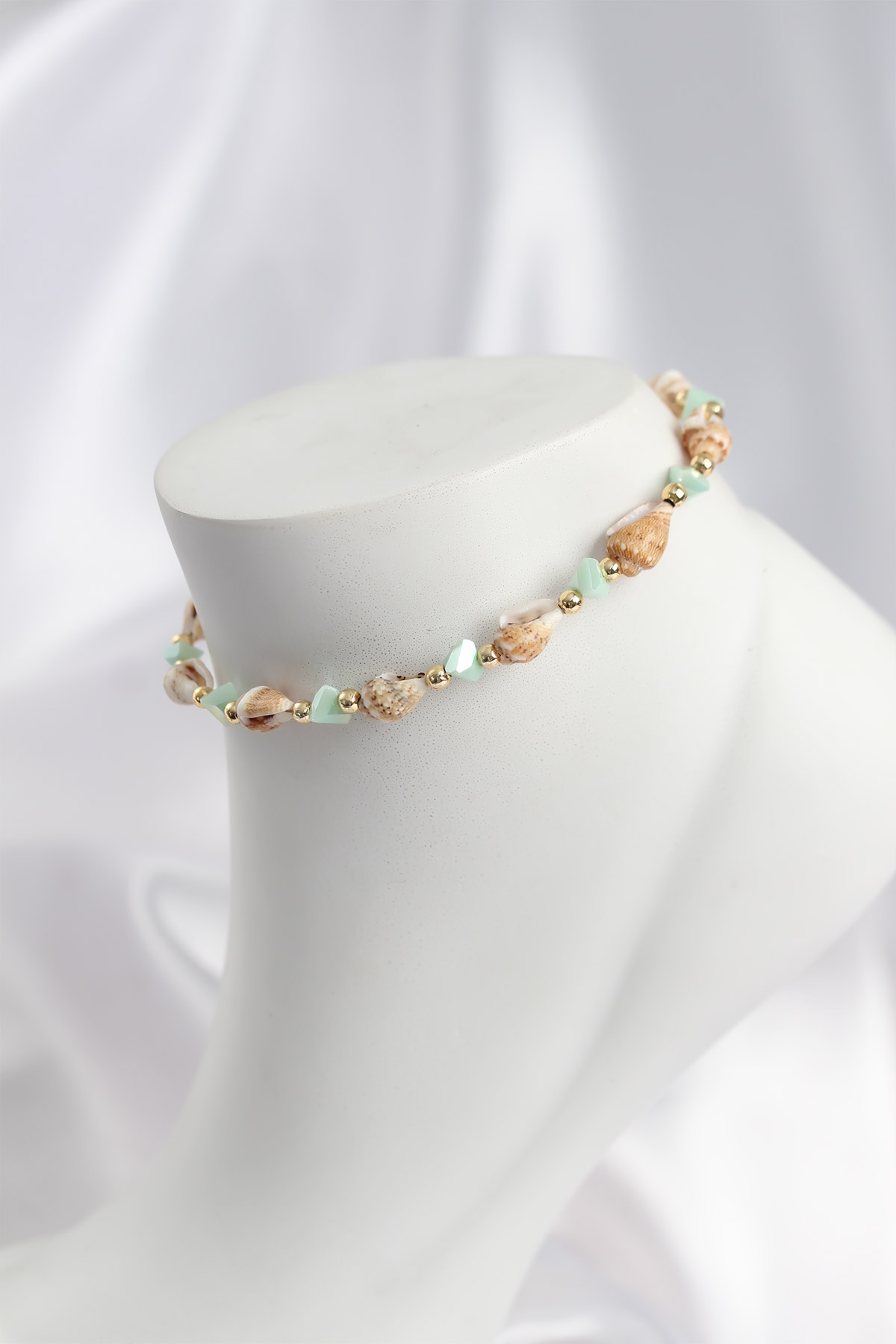 Doğal Deniz Kabuğu Model ve Yeşil Kristal Taş Model Halhal