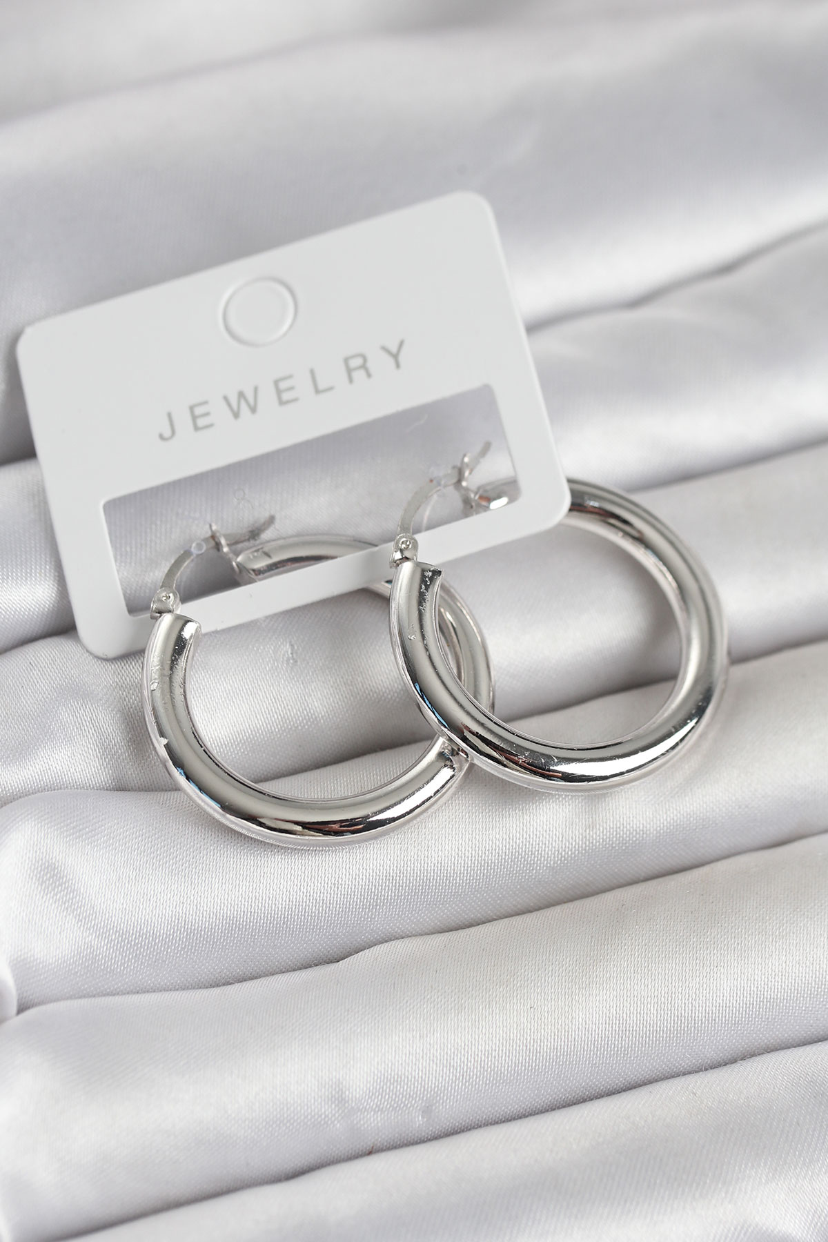 Gümüş Renk Pirinç Halka 30 mm Kadın Küpe