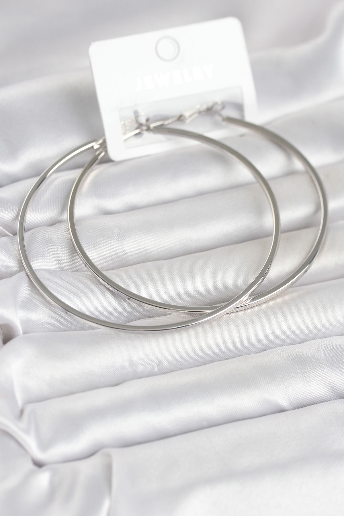 Gümüş Renk Pirinç Köşeli Kenar Halka 72 mm Kadın Küpe