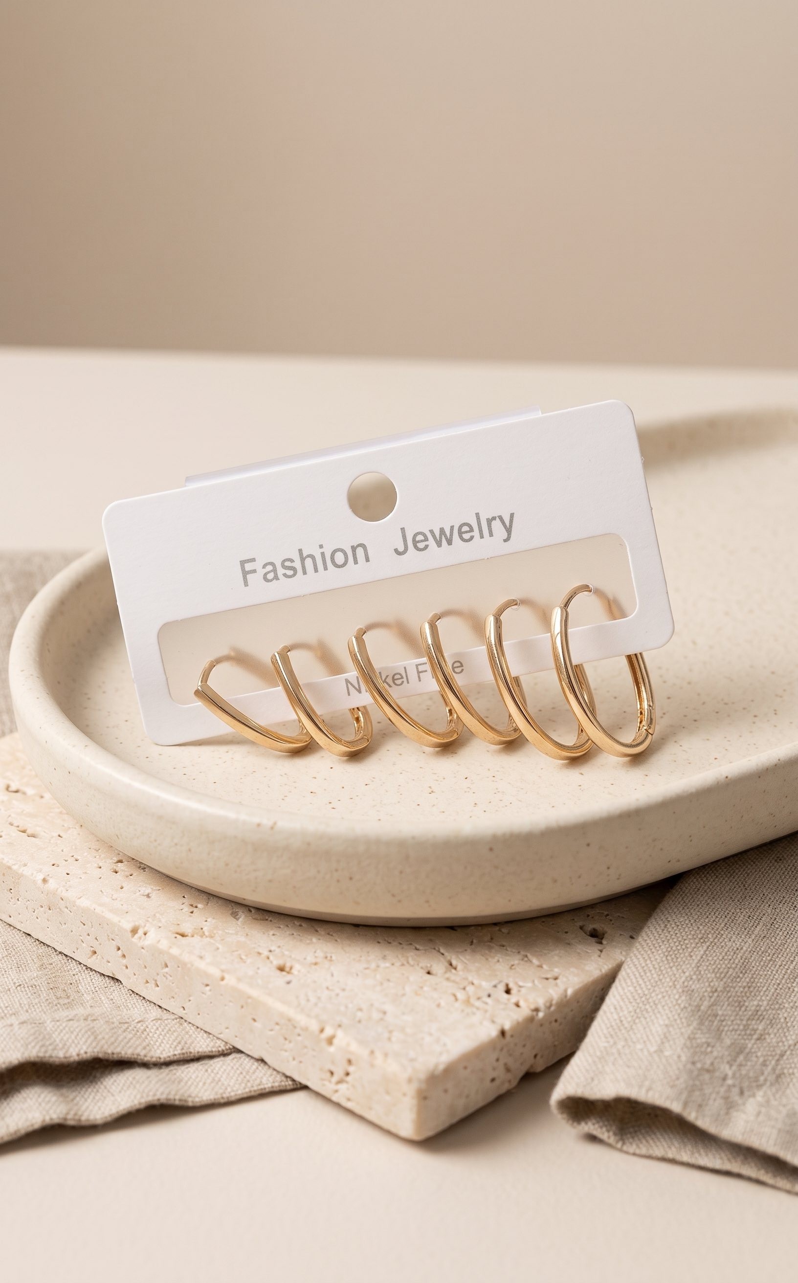 Pirinç Gold Renk İnce Oval Küpe Seti