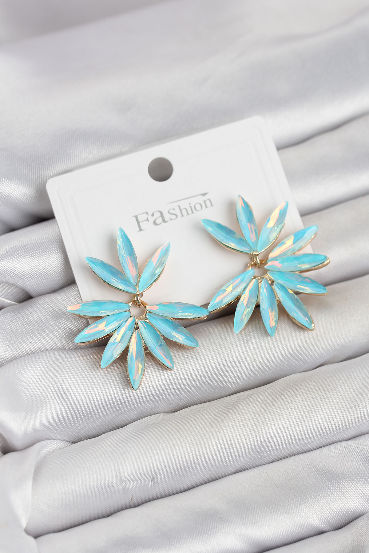 Shekka Buz Mavisi Renk Kristal Taşlı Lotus Model Kadın Küpe