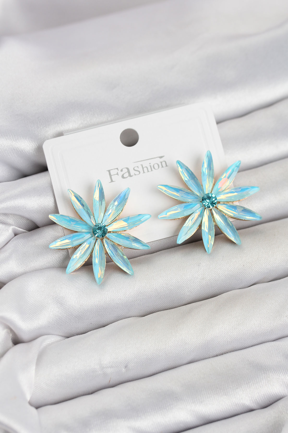 Shekka Buz Mavisi Kristal Taşlı Lotus Model Kadın Küpe