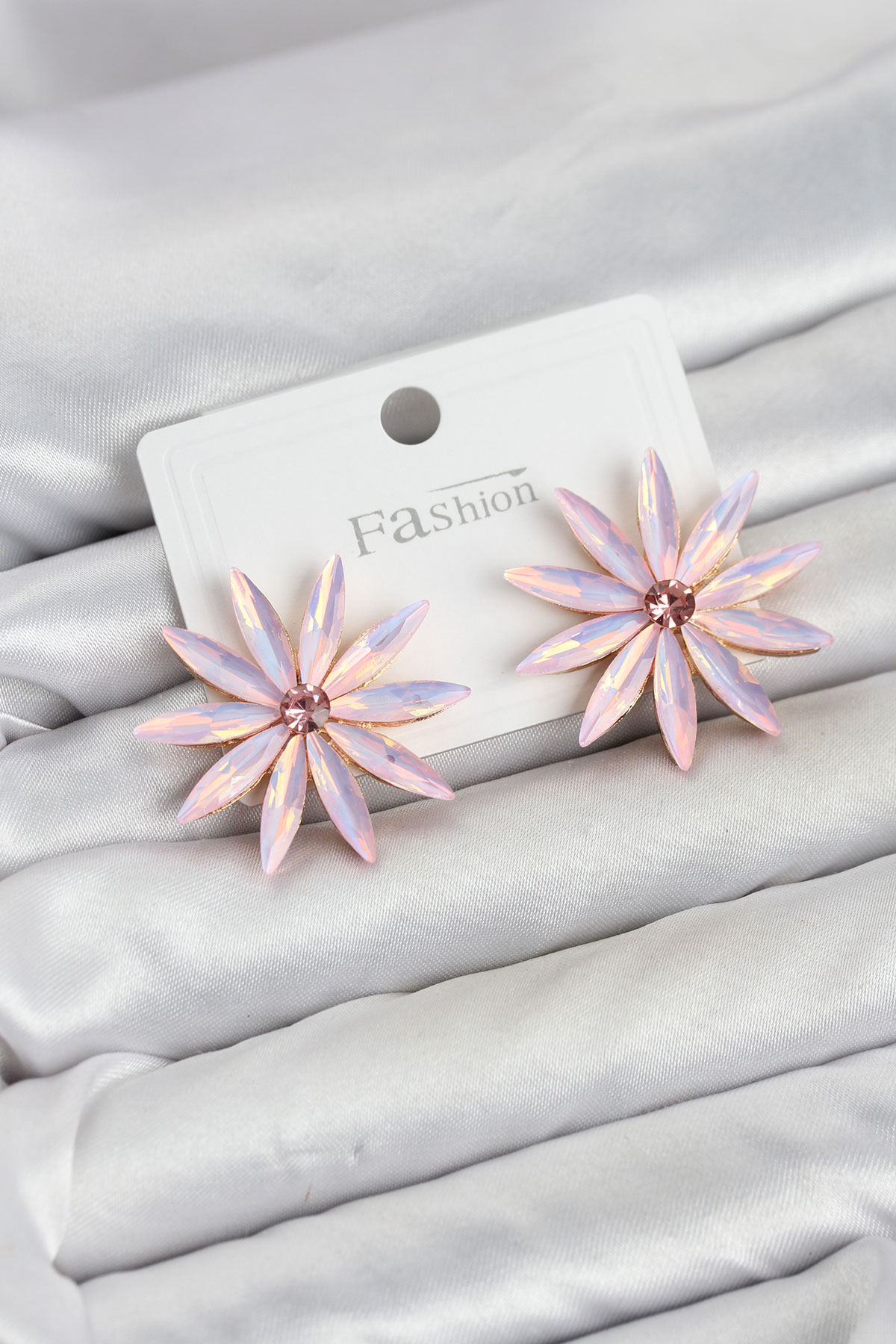 Shekka Pembe Kristal Taşlı Lotus Model Kadın Küpe