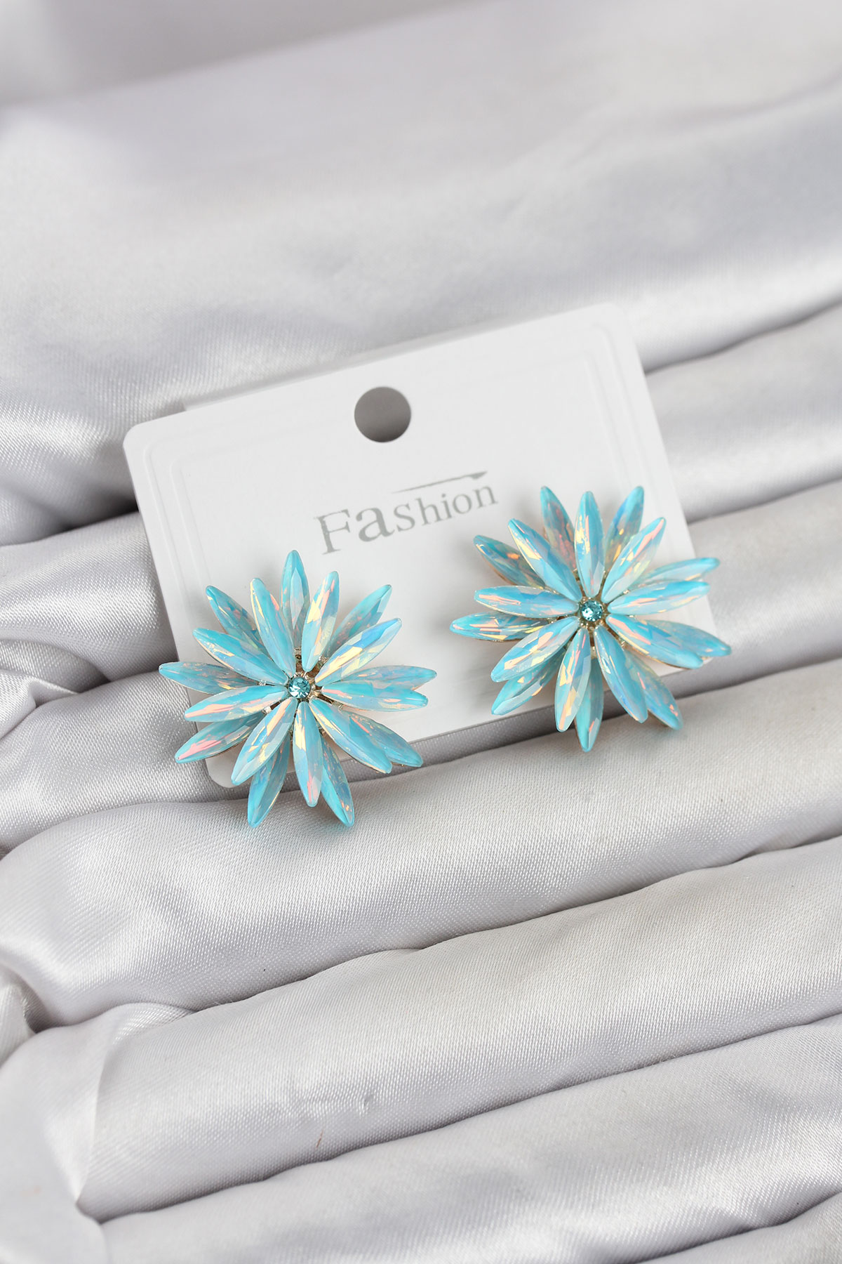 Shekka Lotus Model Buz Mavisi Renk Kristal Taşlı Kadın Küpe — görsel 2
