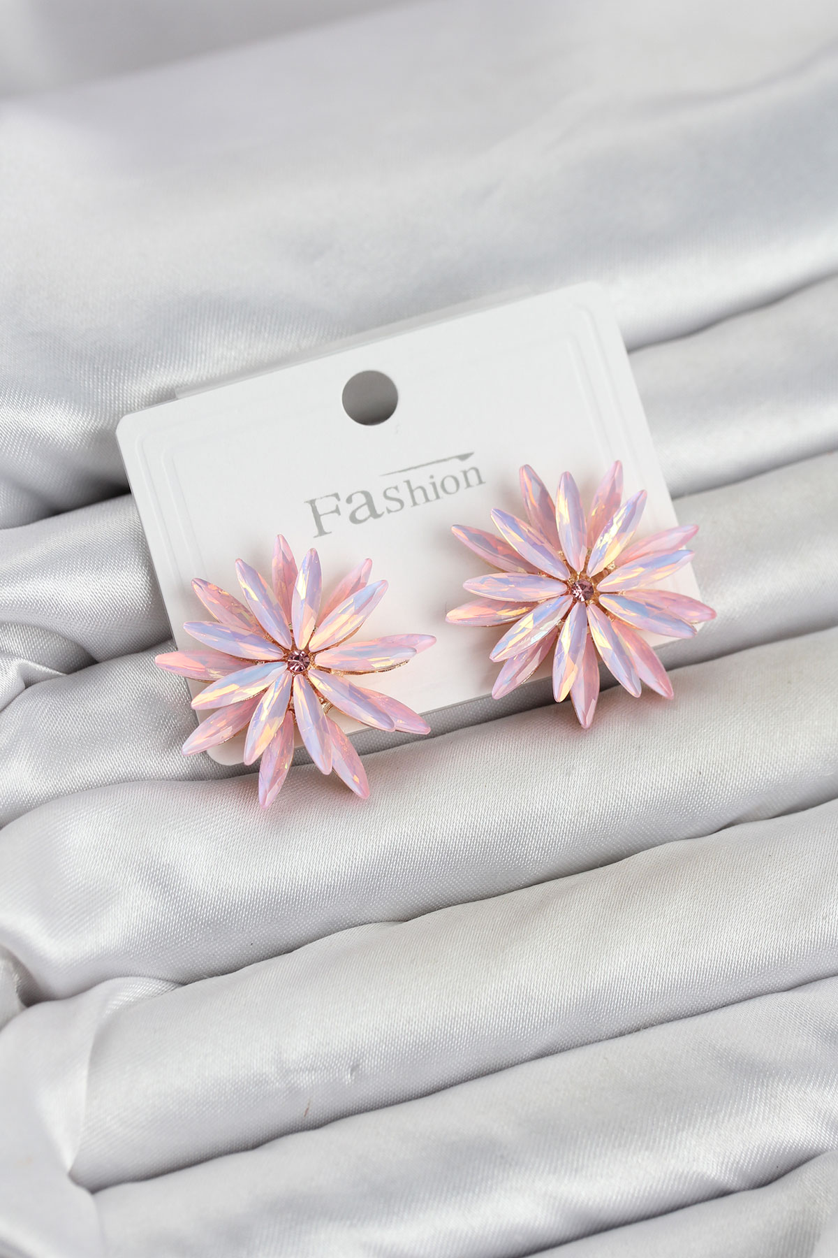 Shekka Lotus Model Pembe Renk Kristal Taşlı Kadın Küpe — görsel 2