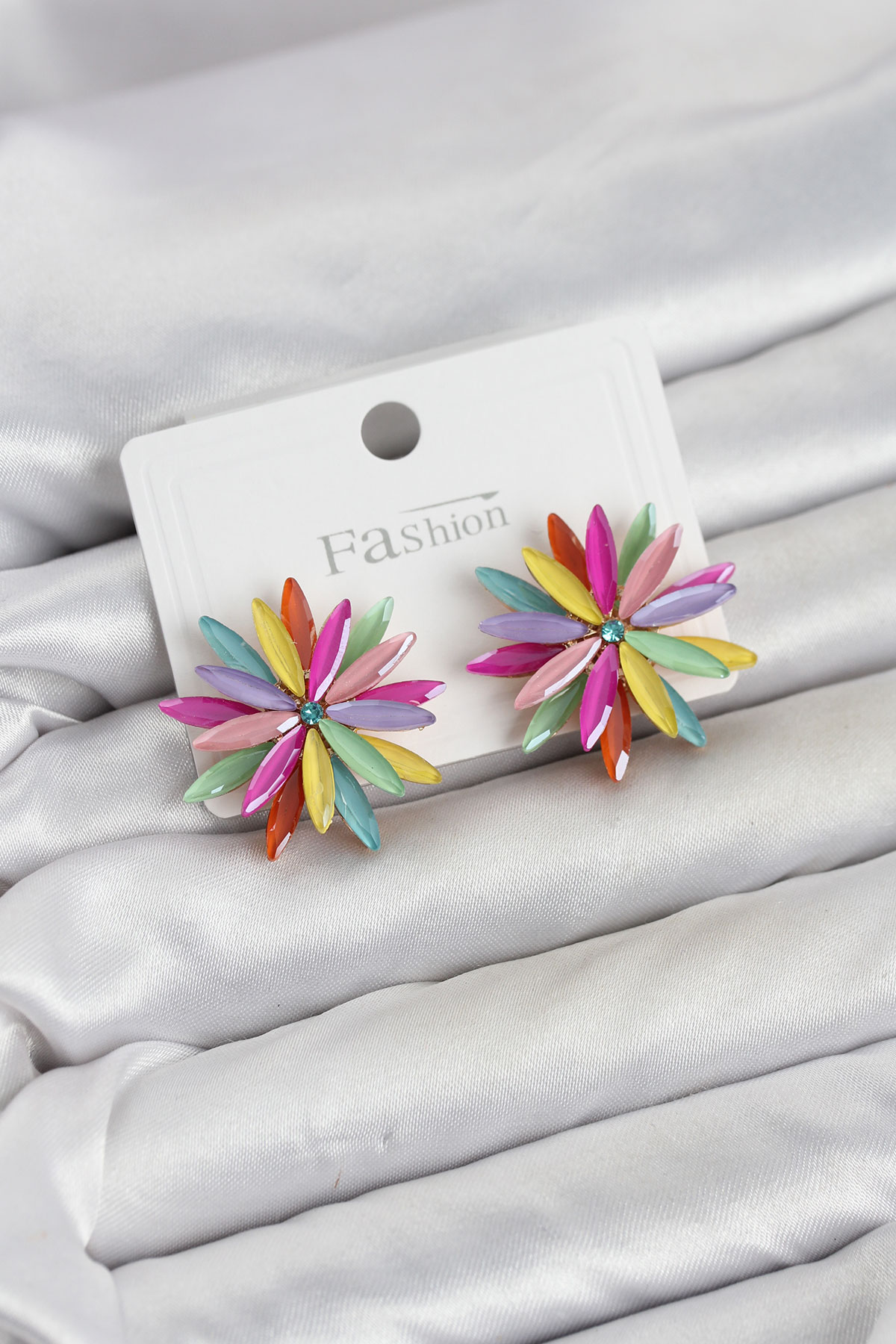 Shekka Lotus Model Karışık Renk Kristal Taşlı Kadın Küpe — görsel 2