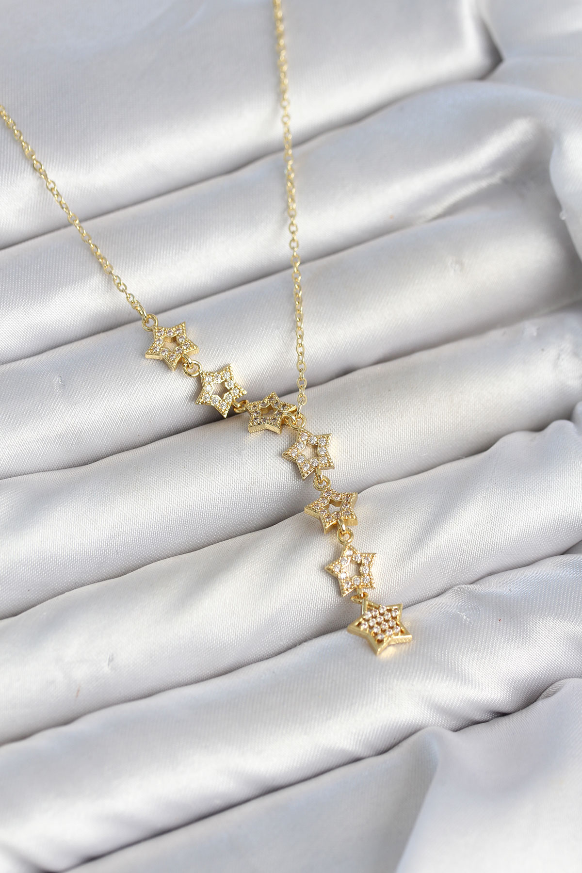 Shekka 316L Çelik Yıldız Model Gold Renk Zirkon Taşlı Kadın Kolye