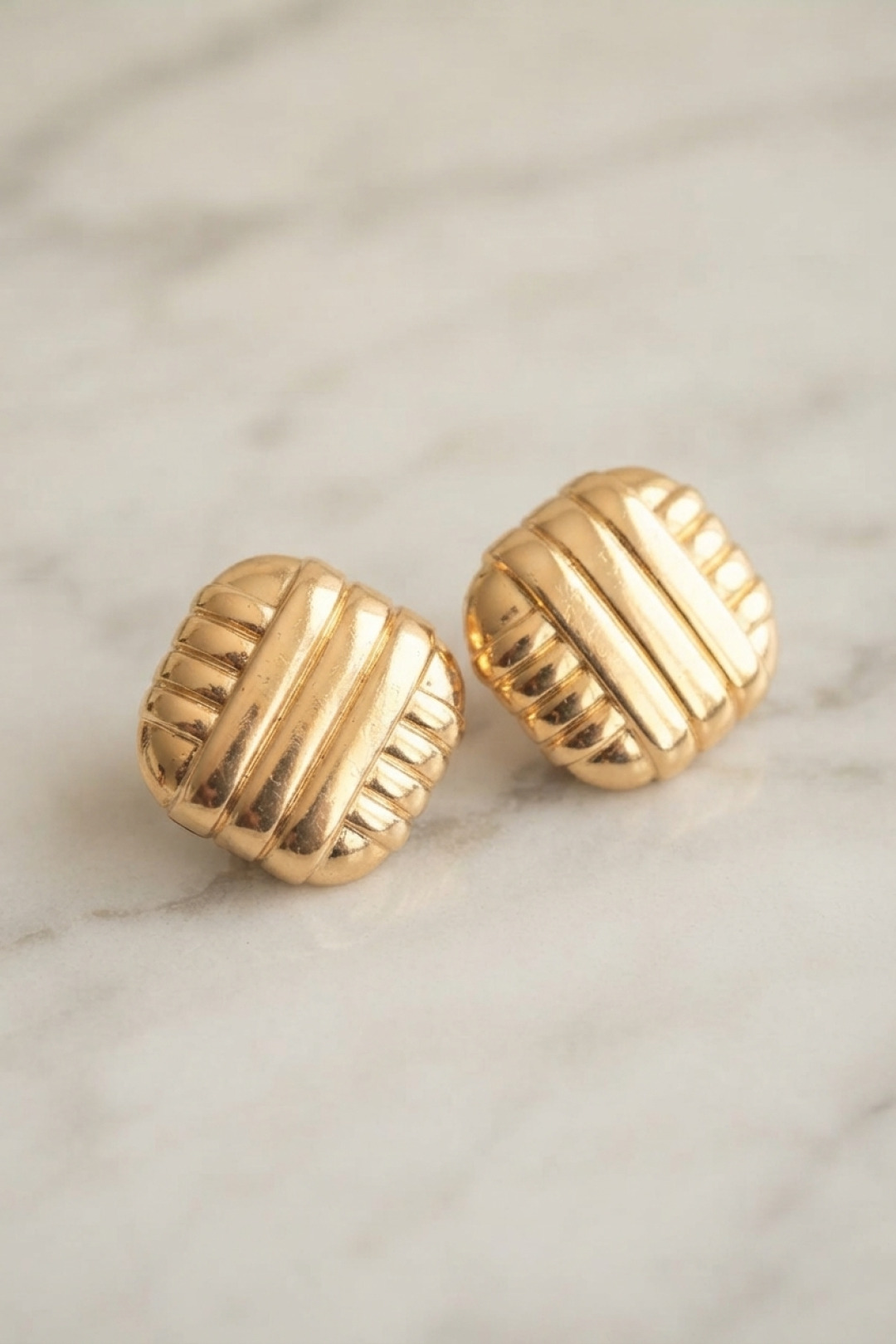 Brass Gold Color Engraved Detail Women's Earring