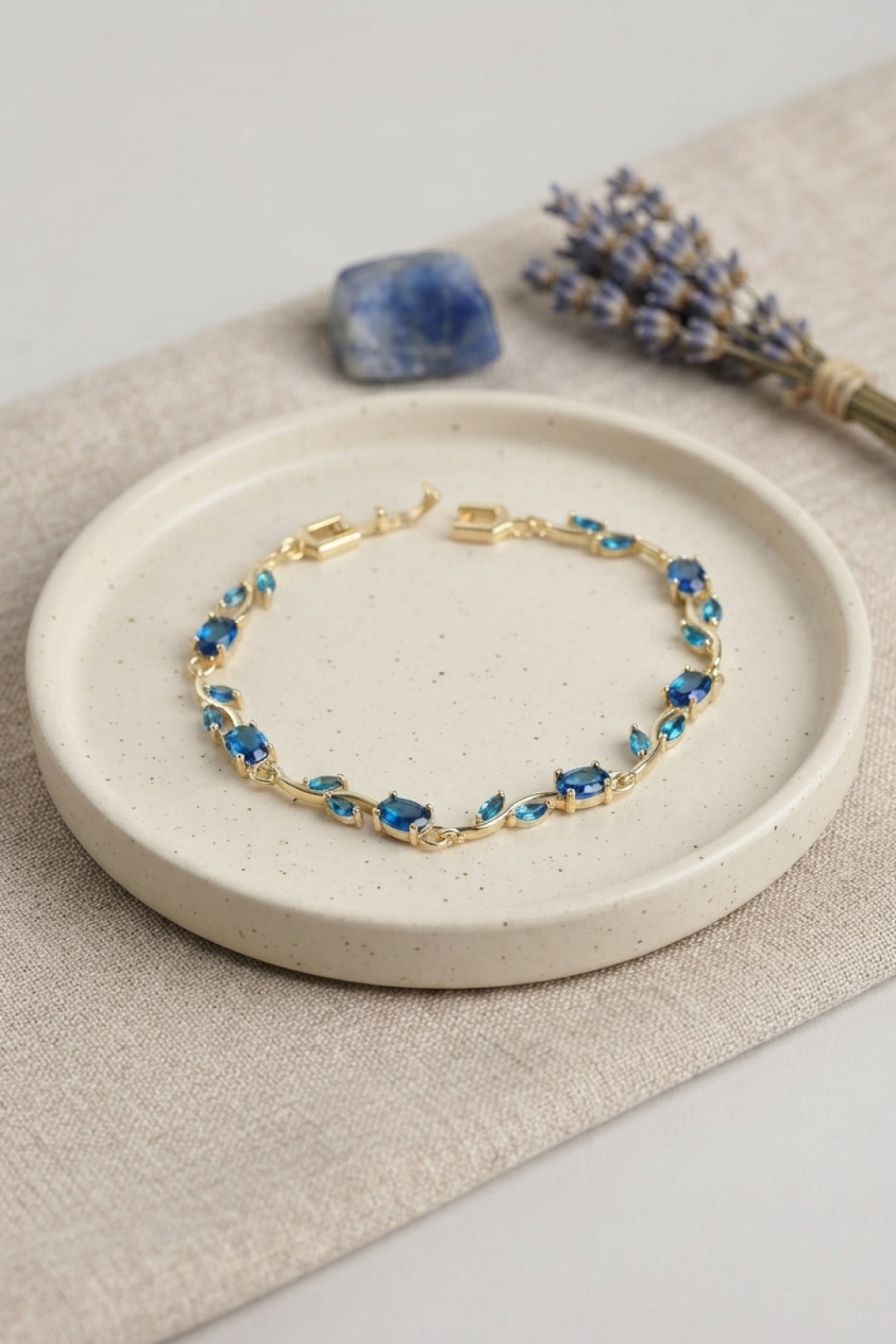 Women's Gold-Tone Brass Floral Blue Zircon Stone Bracelet