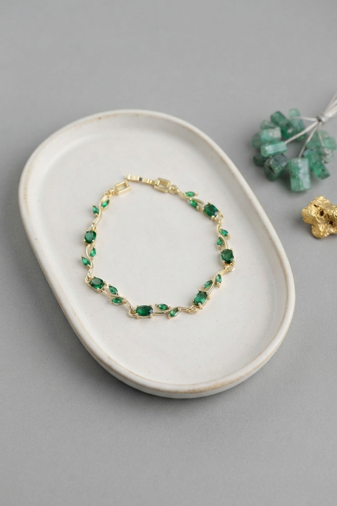 Brass Gold Color Green Zircon Stone Flower Model Women's Bracelet
