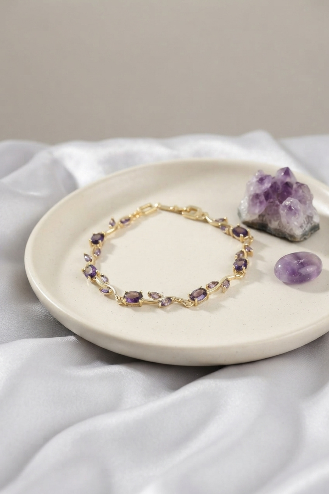 Women's Brass Gold Tone Purple Zircon Flower Design Bracelet