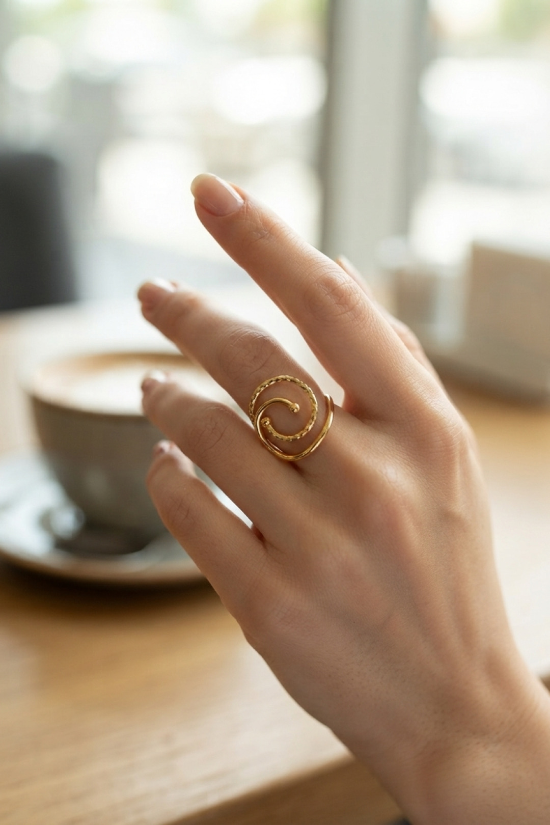 Shekka Gold Renk Geometrik Çift Halka Yüzük — görsel 2