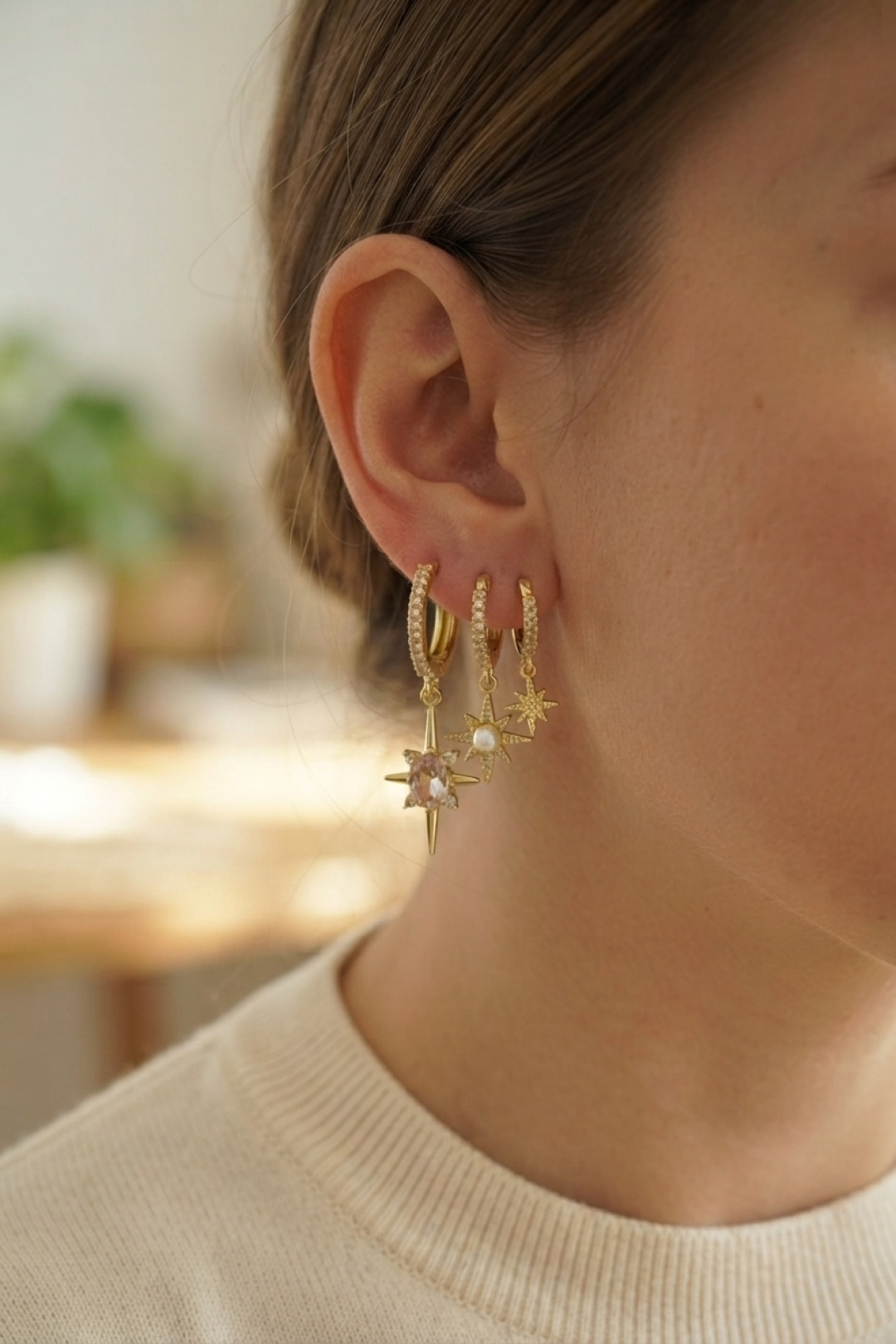 Shekka 3 lü Set Küpe Gold Renk Kutup Yıldızı Model — görsel 2
