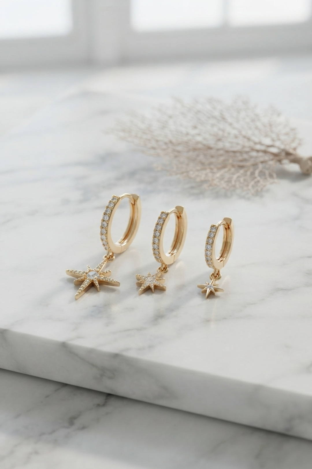 Shekka Gold Renk Kutup Yıldız Model 3 lü Küpe Seti — görsel 1