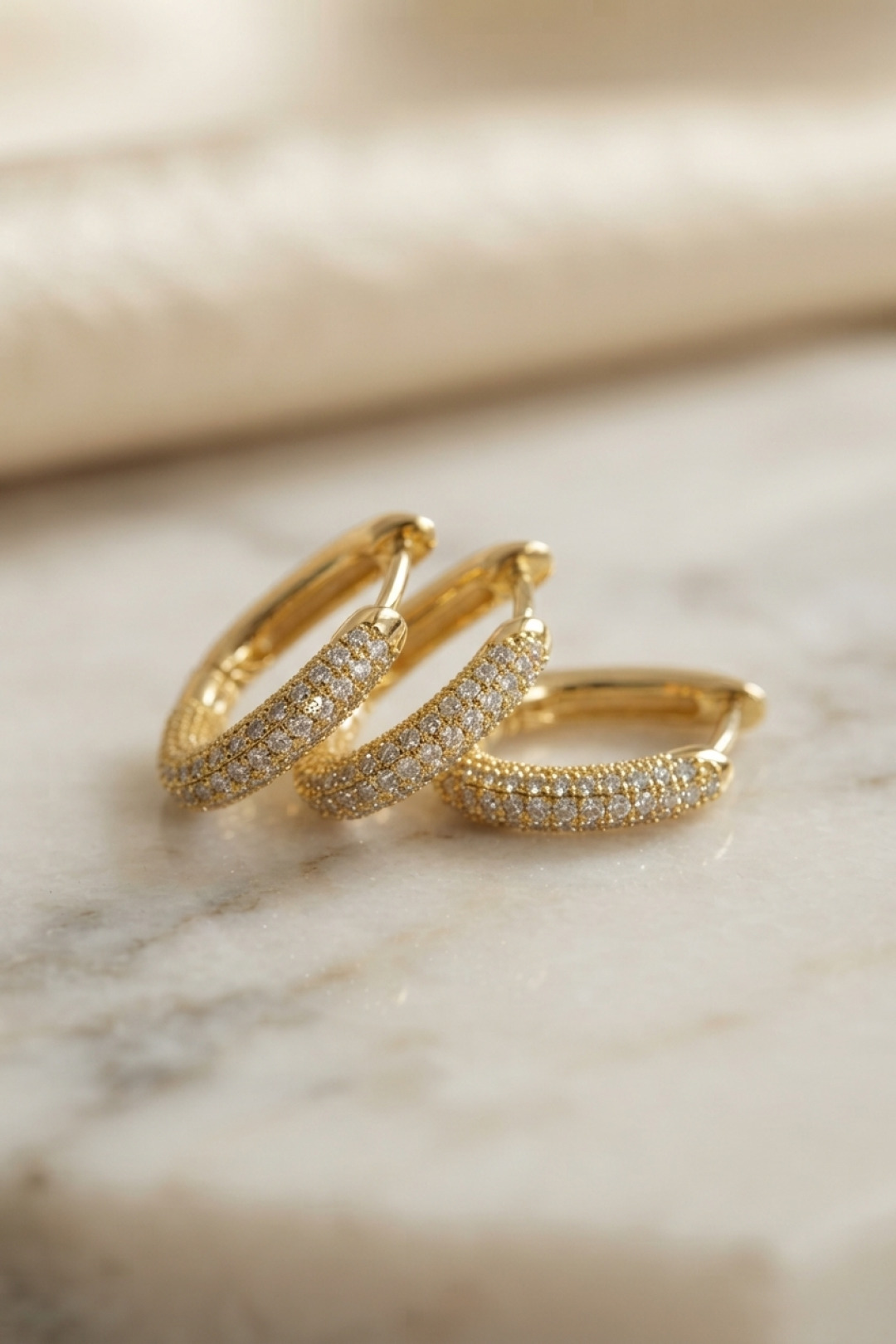 Shekka 3 lü Set Gold Renk Zirkon Taşlı Kare Halka Küpe — görsel 1