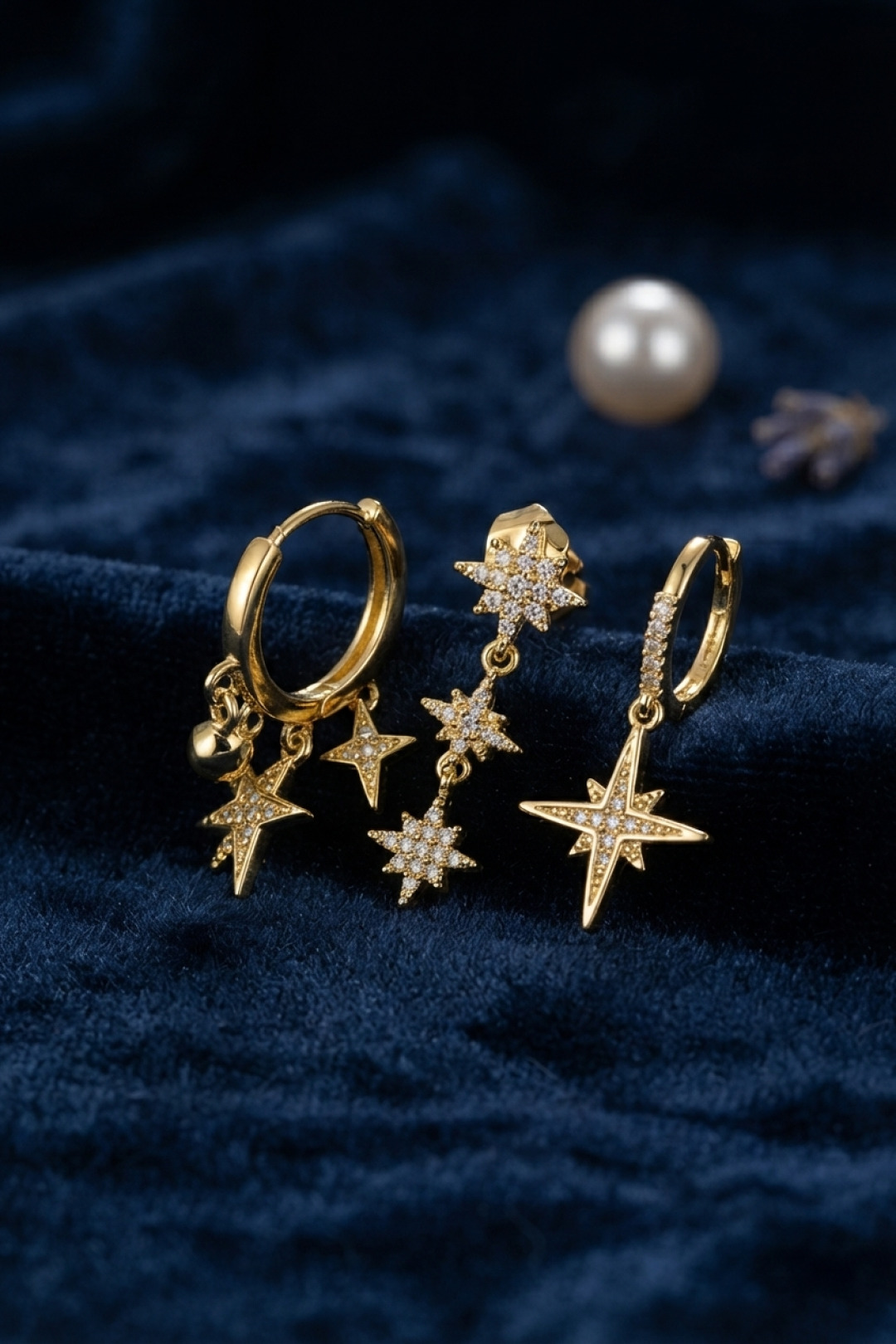 Shekka Kutup Yıldızı Model Gold Renk 3 lü Küpe Set