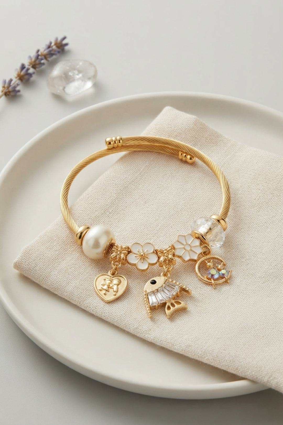 White Gold Bracelet with Fish Charm