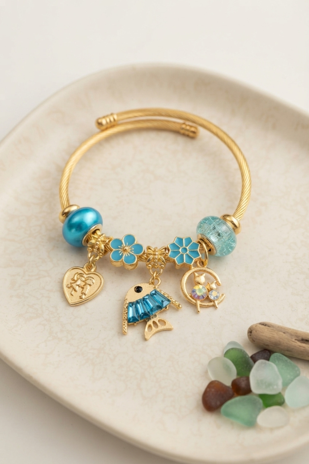 Blue Gold Bracelet with Fish Charm