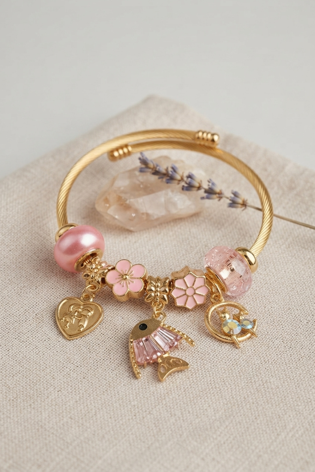 Pink Gold Bracelet with Fish Charm