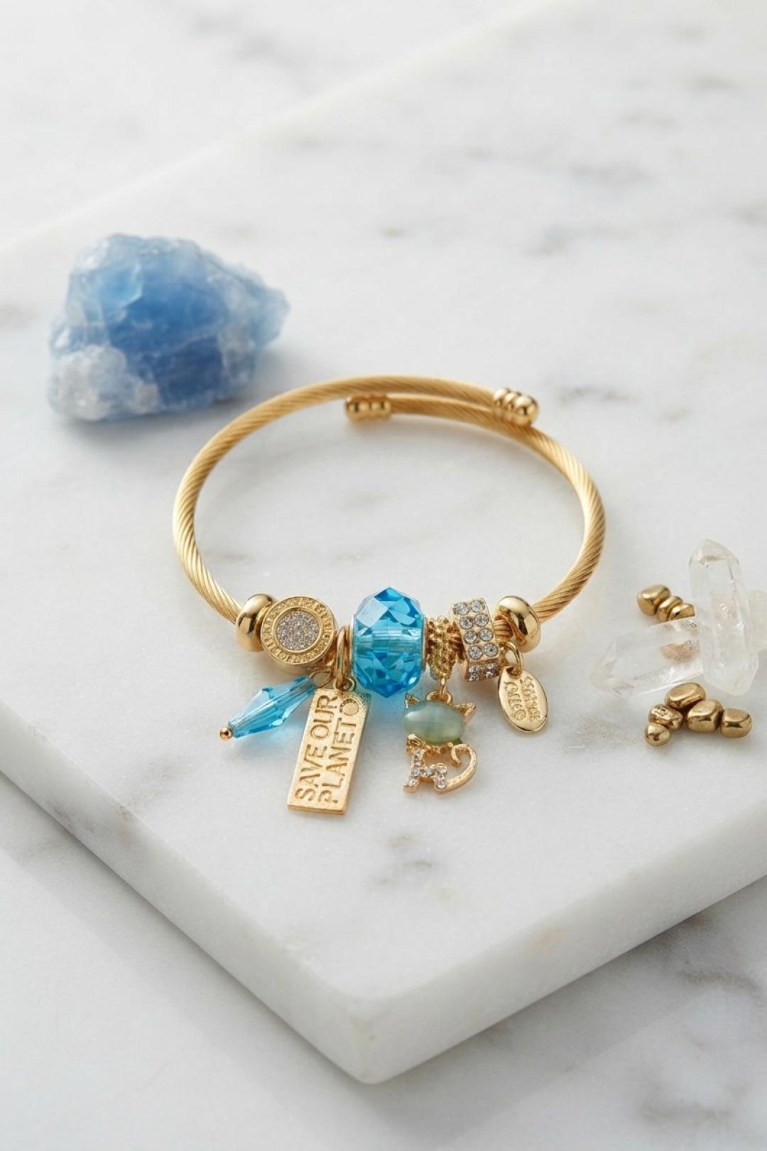 Blue Charm Bracelet with Cat Model