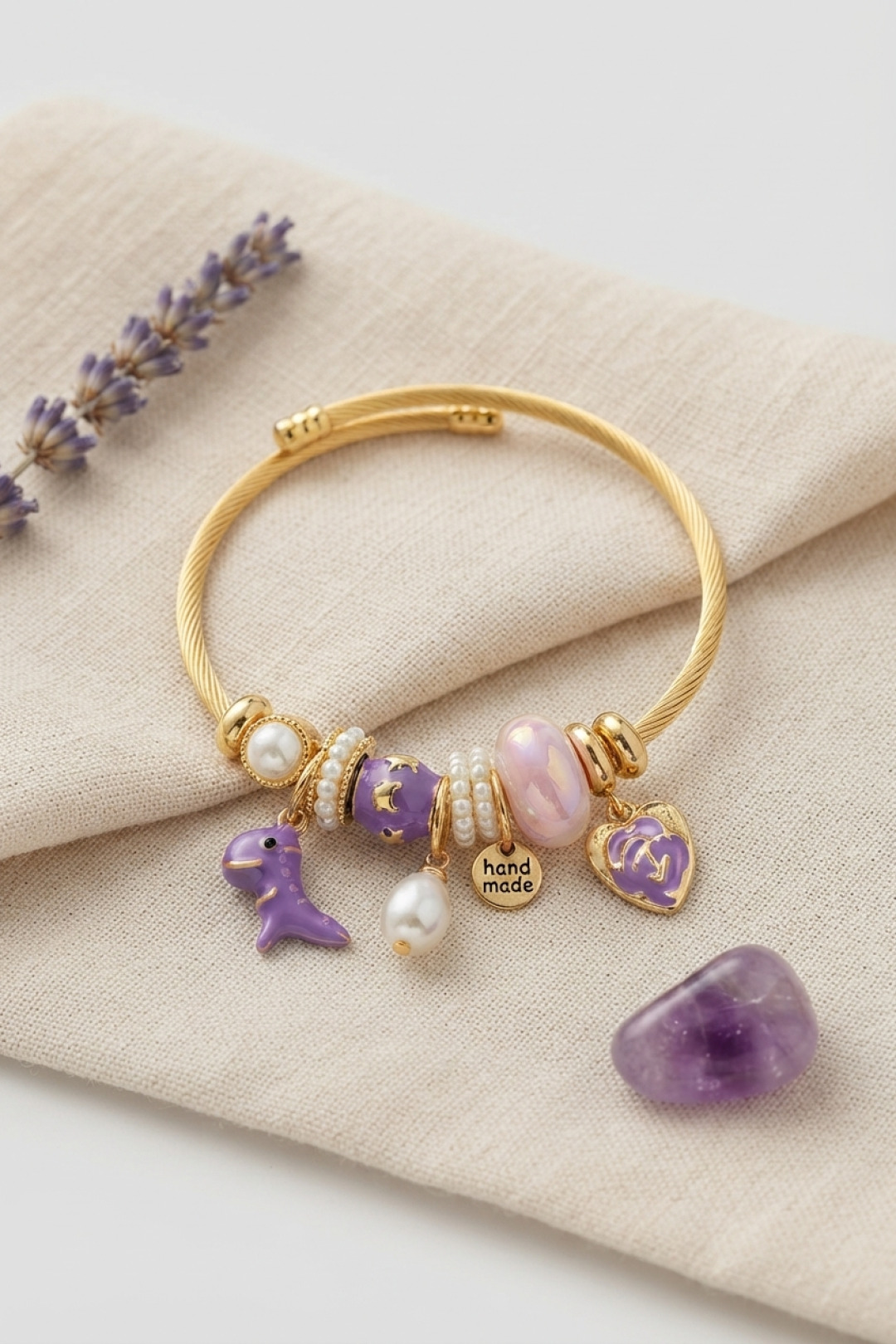 Trex and Heart Purple Charm Bracelet