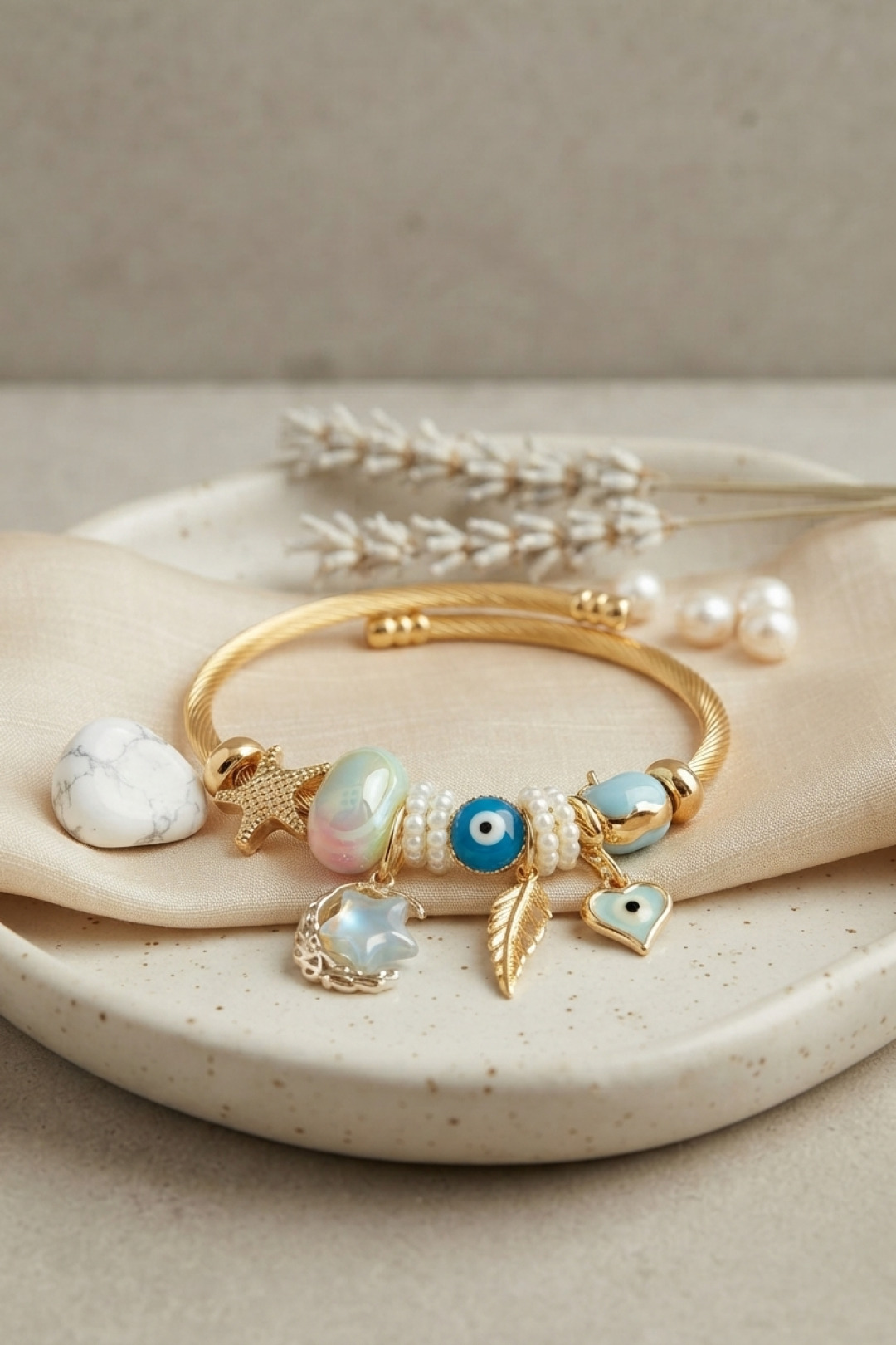 Moon Star and Heart Model Blue Charm Women Bracelet