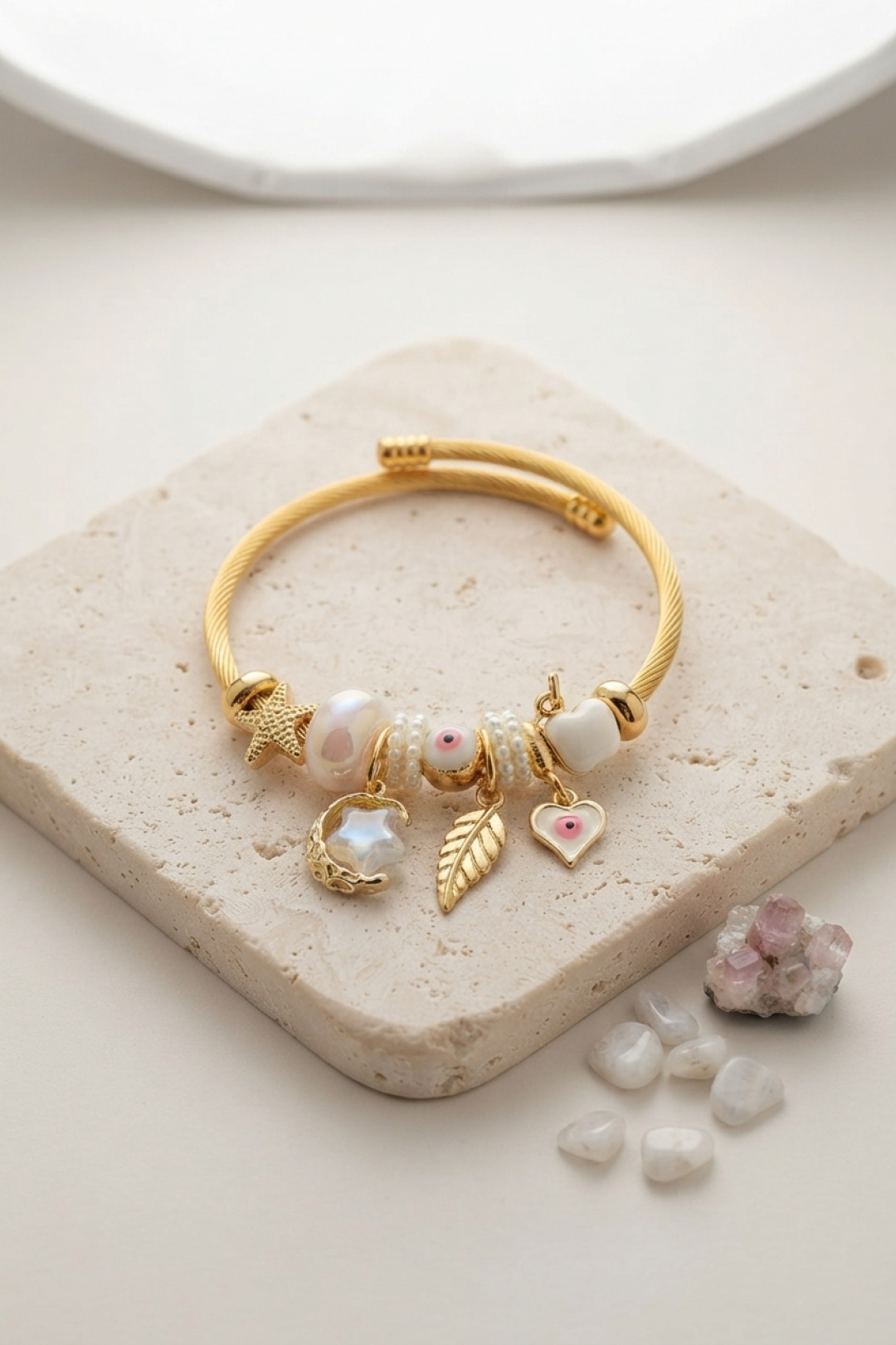 Moon Star and Heart Model White Charm Women's Bracelet
