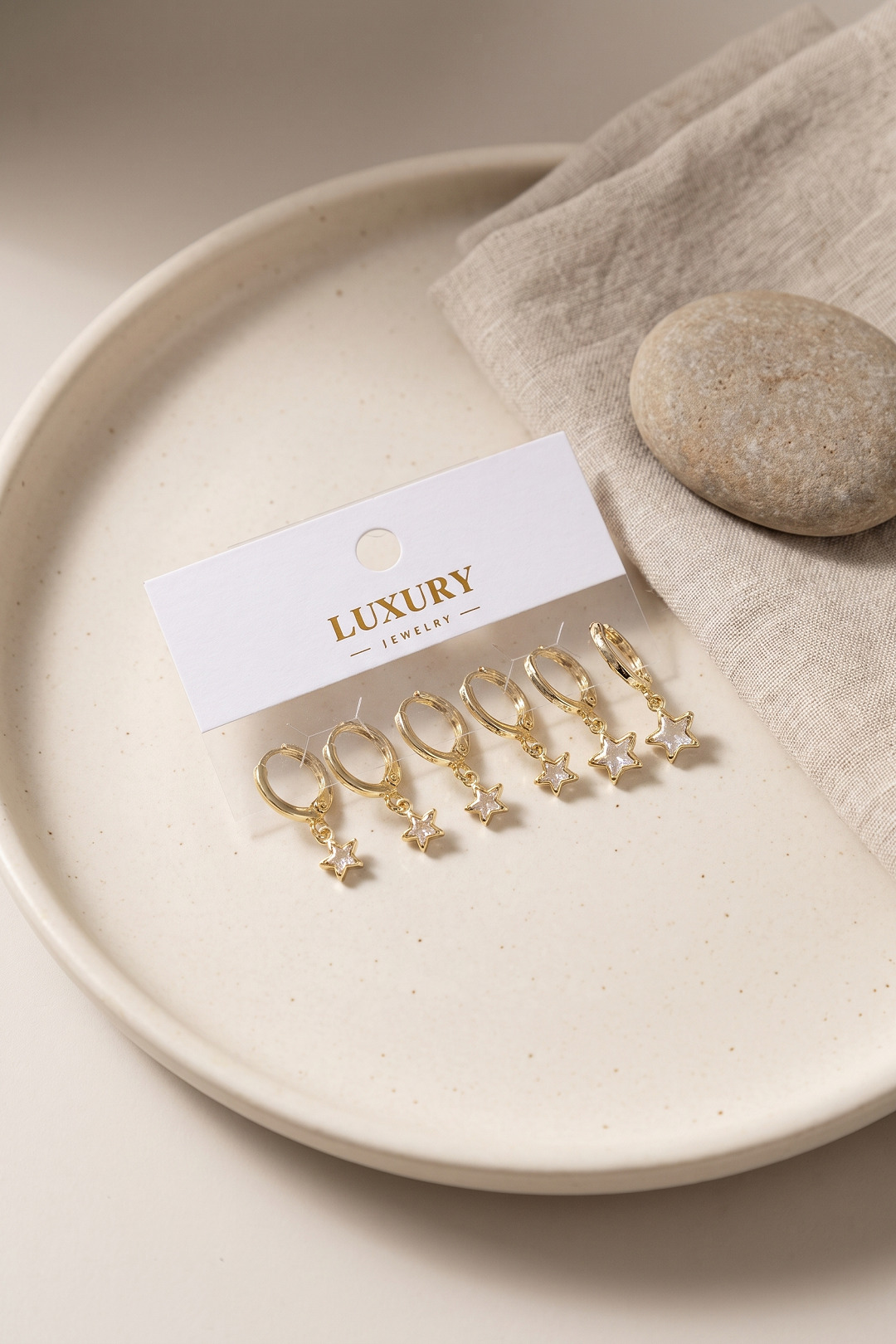 Star Zircon Stone Gold Color Brass Set Earring