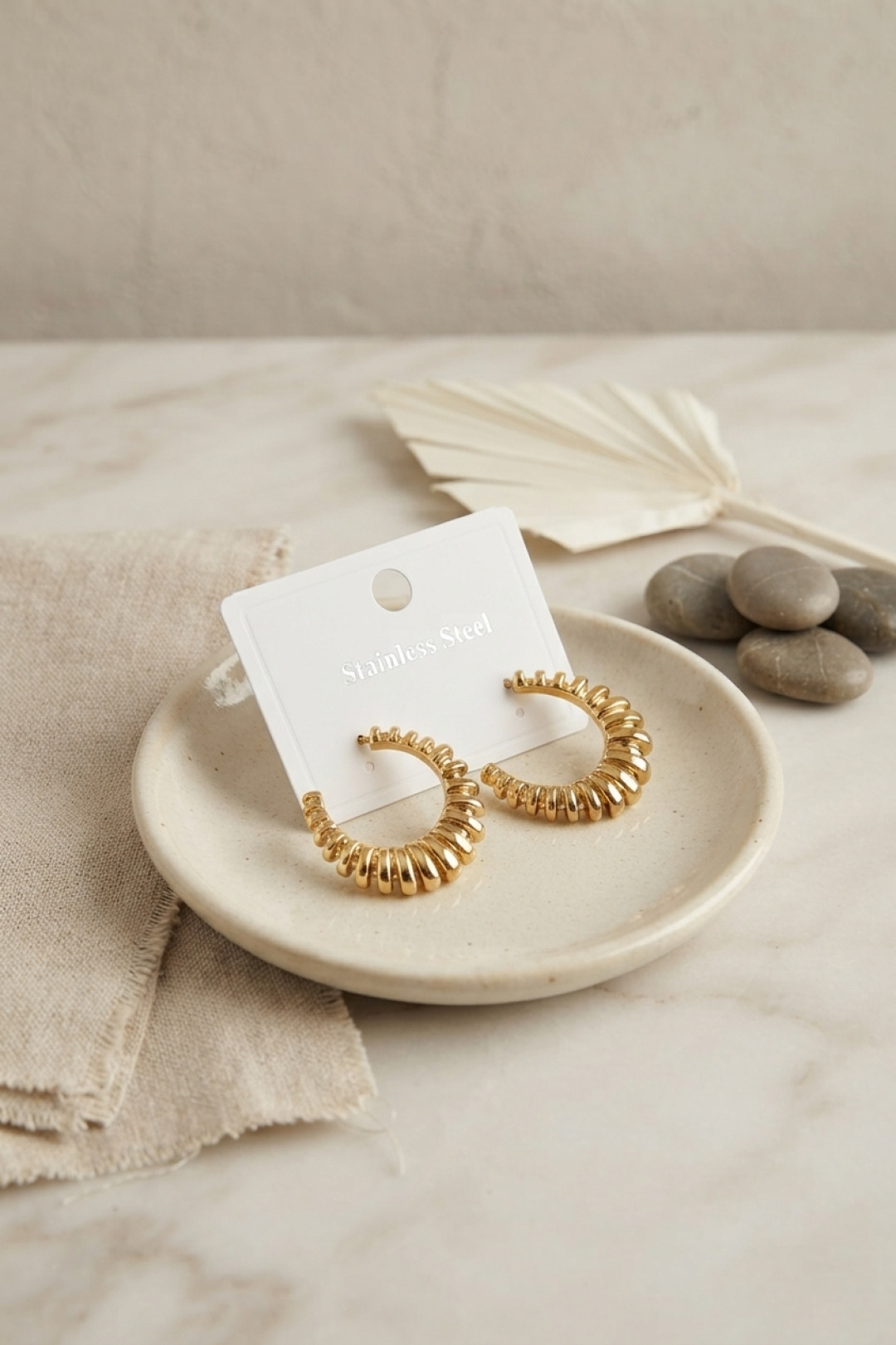 316L Çelik Gold Renk Tırtıklı Halka Model Küpe