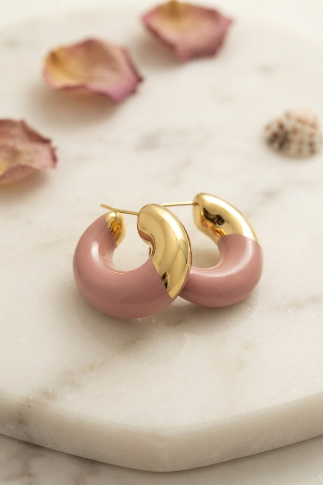 316L Çelik Gold Renk Pembe Halka Model Kadın Küpe — görsel 2