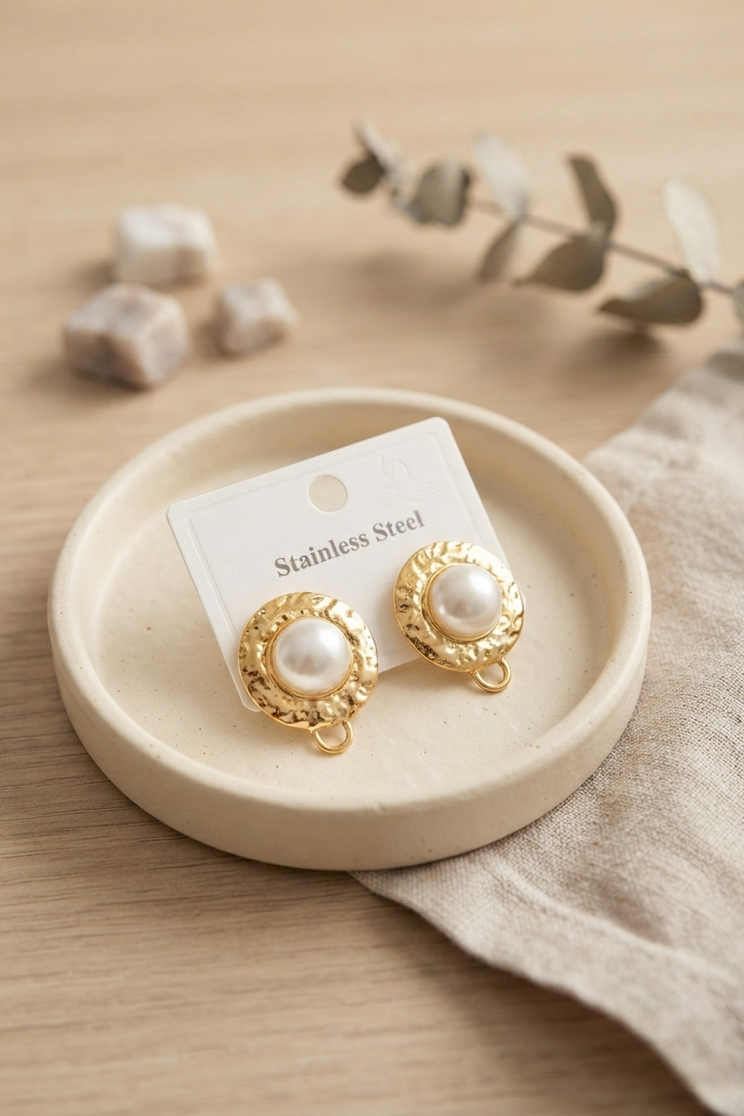 316L Çelik Gold Renk İncili Model Küpe